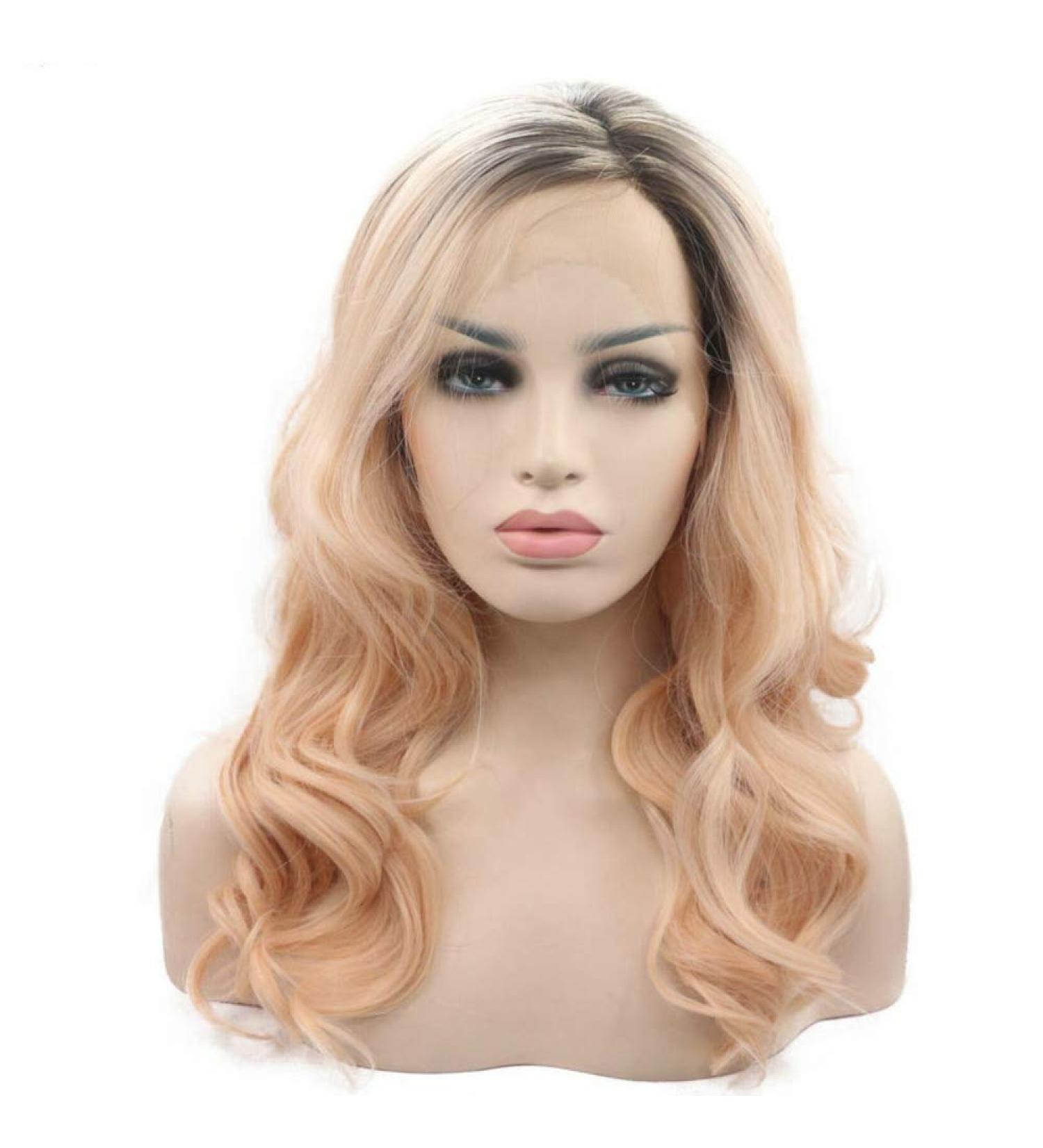 Buy SHIYID Two Tone Brown Orange Peach Synthetic Lace Front Wig | Heat Resistant Natural Wave Hair International Shipping Available - Buy Online on SooperMarket.com