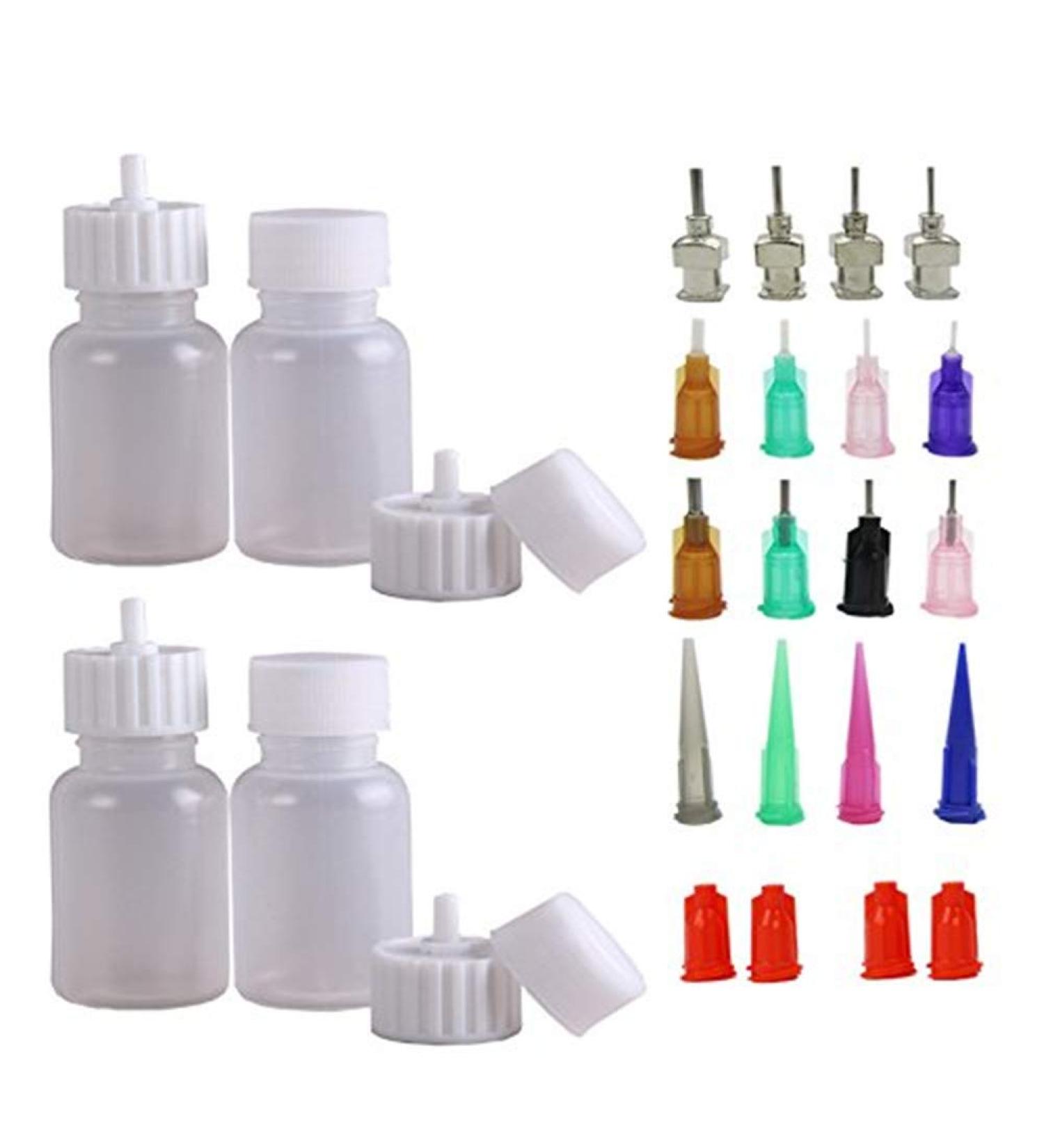 Xmasir Precision Applicator Set - 4 pcs 1 Oz. Henna Bottles with Needle Tips - 16 pcs Caps - Multi Purpose - Buy Online on SooperMarket.com
