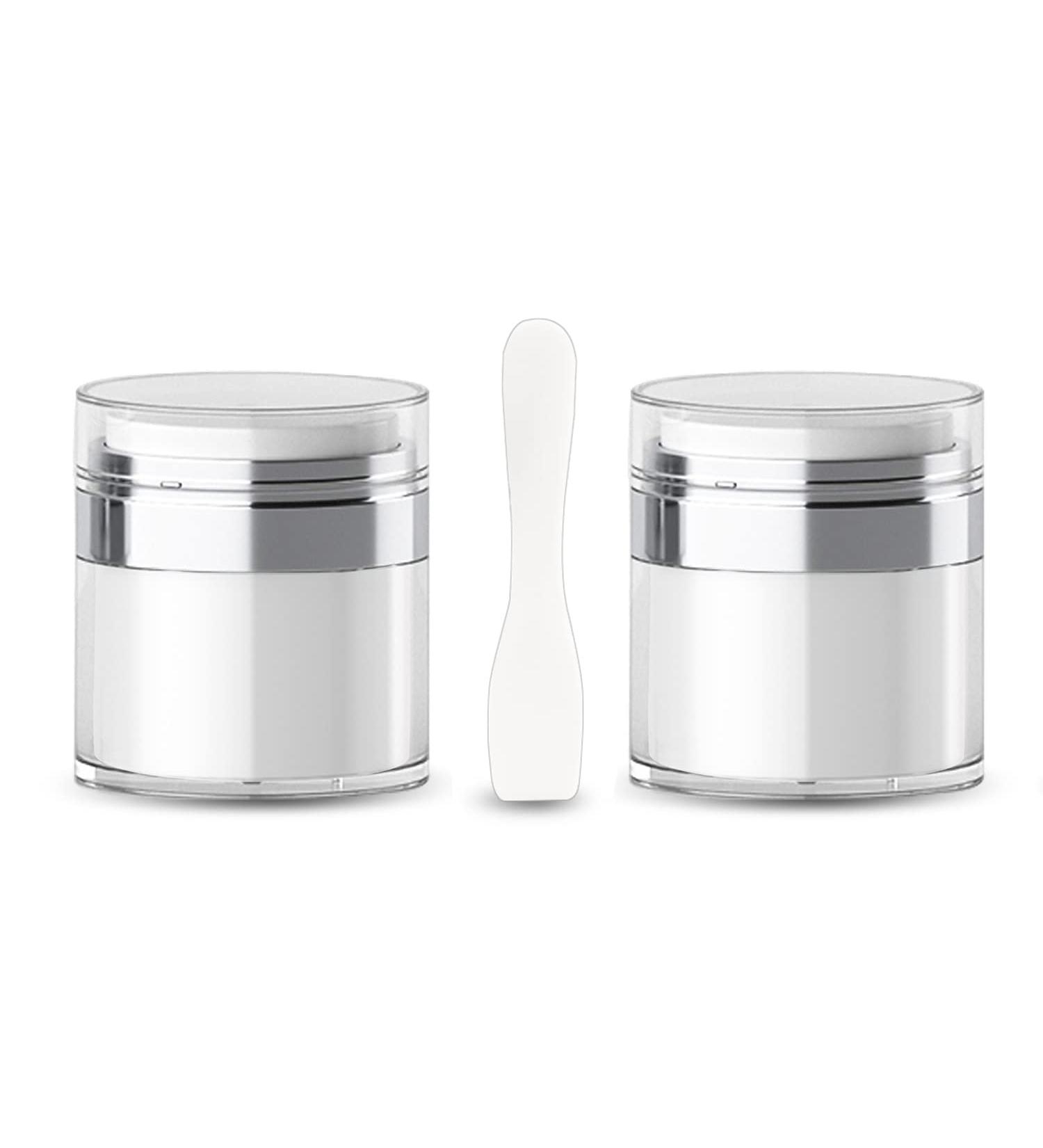 Vacuum Bottle Cream Jar with Cosmetic Spatula | TSA Approved Travel Bottles (2 Pieces) - Buy Online on SooperMarket.com