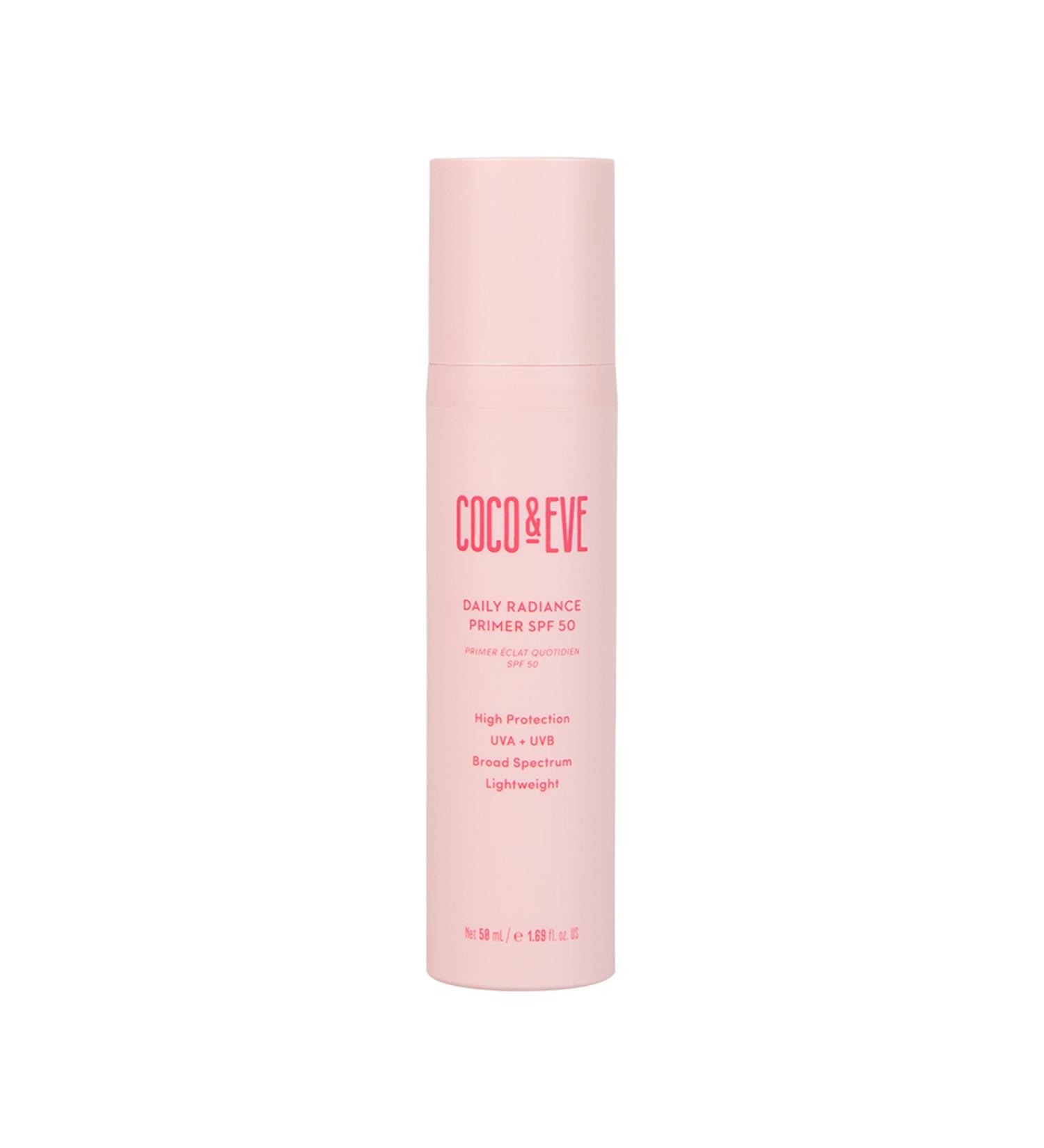 Coco & Eve Daily Radiance Primer SPF50 Sunscreen. Tinted Primer with SPF 50 for Sunscreen Protection Against UVA UVB. Antioxidants Niacinamide for Radiant Skin and Healthy Glow. (50 ml) - Buy Online on SooperMarket.com