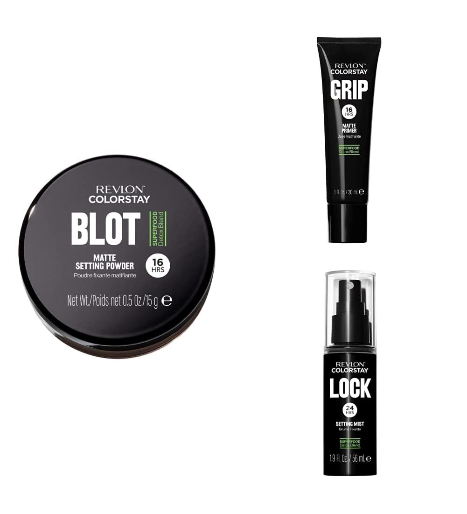 Revlon ColorStay Blot Face Powder Grip Primer & 24 Hr Lock Setting Mist Mattifying Blurs Imperfections & Reduces Pore Appearance