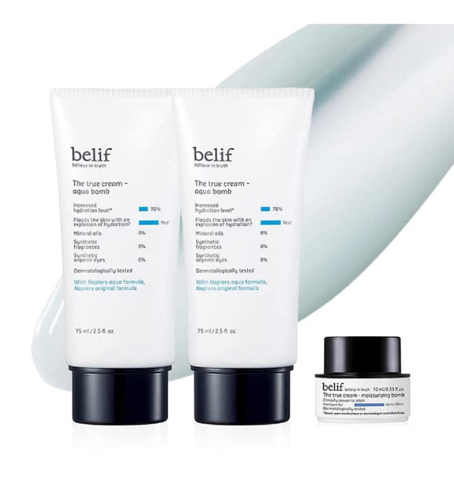 belif True Cream Aqua Bomb Duo Set | Lightweight Moisturizer for Combination Skin | Antioxidant-Rich Daily Face Cream | Hydrating K Beauty Skincare | 5.07 Fl Oz - Buy Online on SooperMarket.com