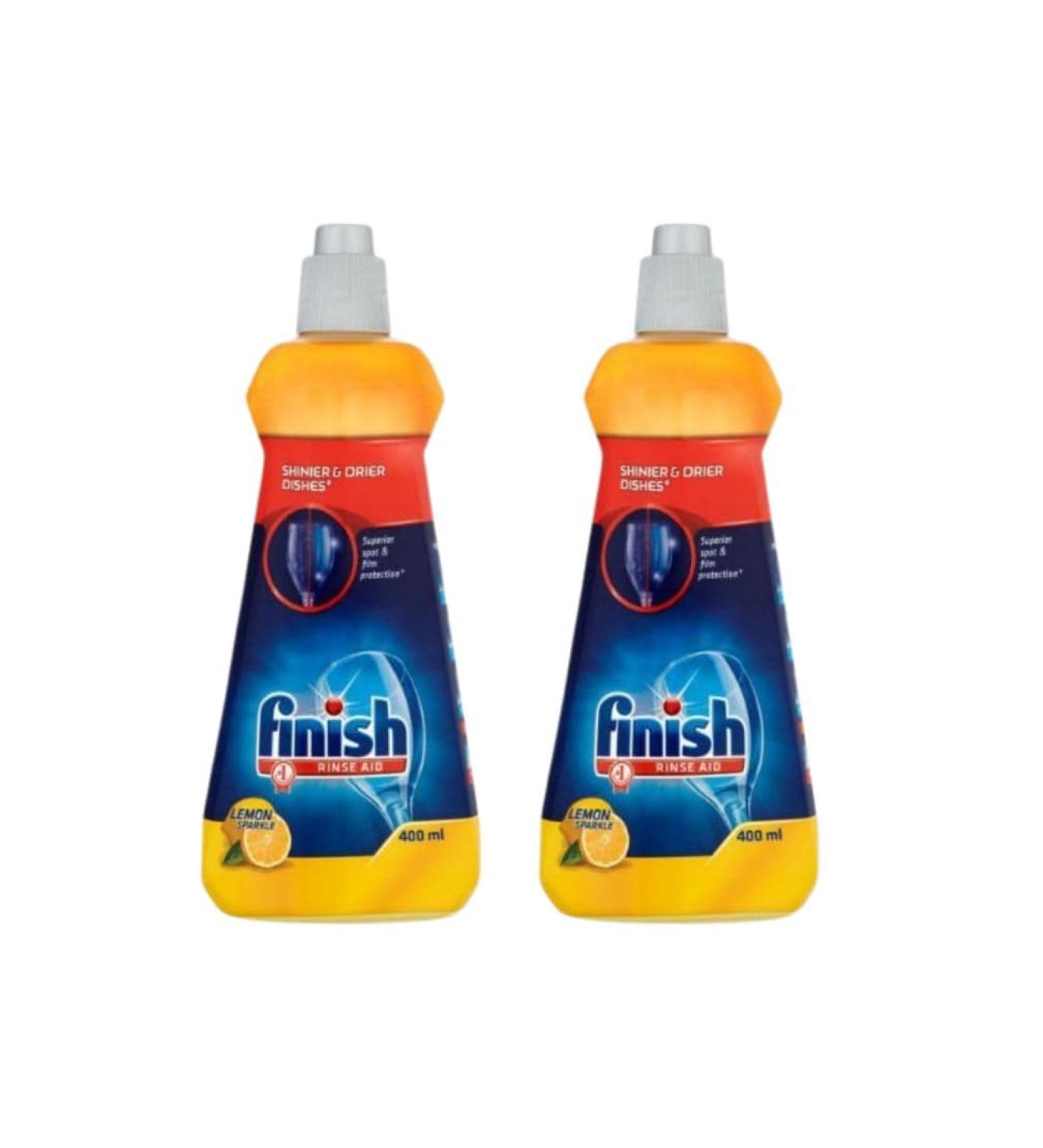 2 x 400ml Rinse & Shine Aid Lemon Sparkle Scent Protects Against Cloudiness