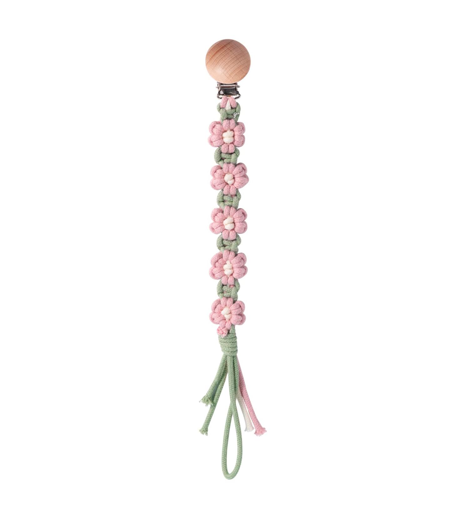 Symbolife Floral Daisy Macrame Pacifier Clip | Handmade Braided Cotton Paci Holder Leash | Unisex Baby Shower Gift - Buy Online on SooperMarket.com