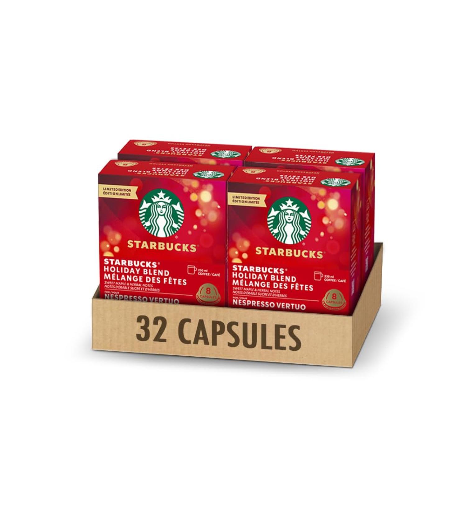 STARBUCKS Holiday Blend for NESPRESSO VERTUO Limited Edition Medium Roast Coffee Sweet Maple and Herbal Notes 100% Arabica Coffee 8 Recyclable Capsules Pack of 4 - Buy Online on SooperMarket.com