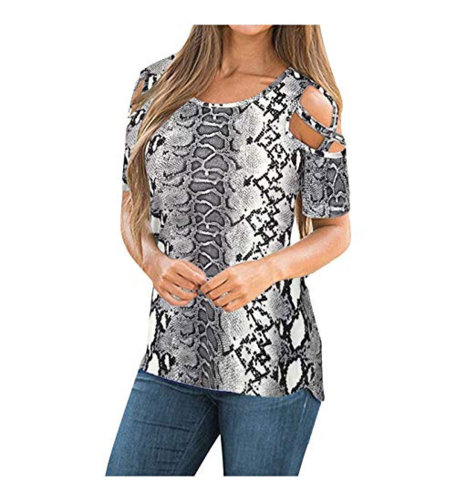 Women's Sexy Cold Shoulder Tie Dye Top - Gray, XX-Large - Buy Online on SooperMarket.com
