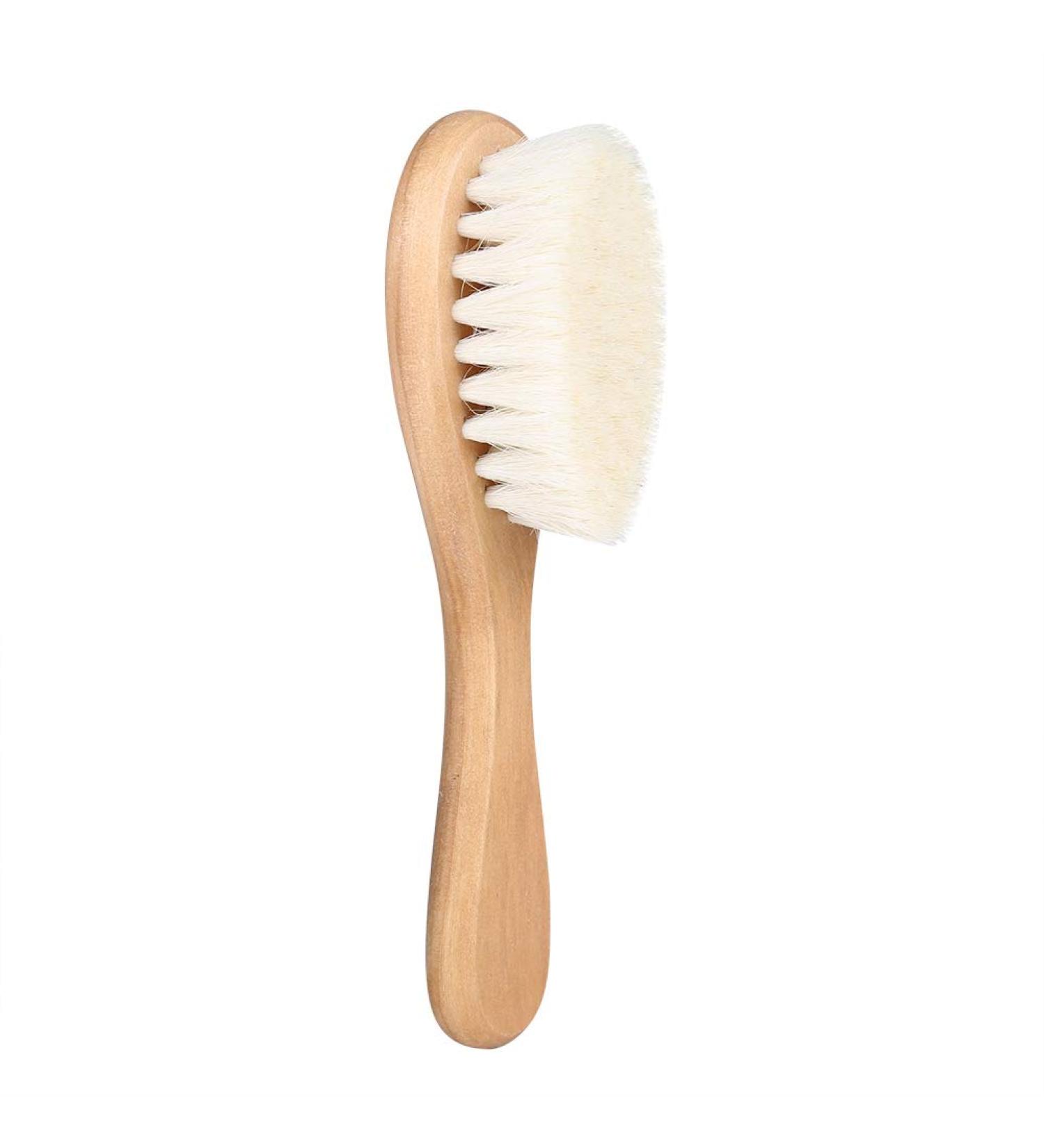 Soft Natural Goat Baby Hair Brush and Infant Head Massage Comb with Wooden Handle - Buy Online on SooperMarket.com