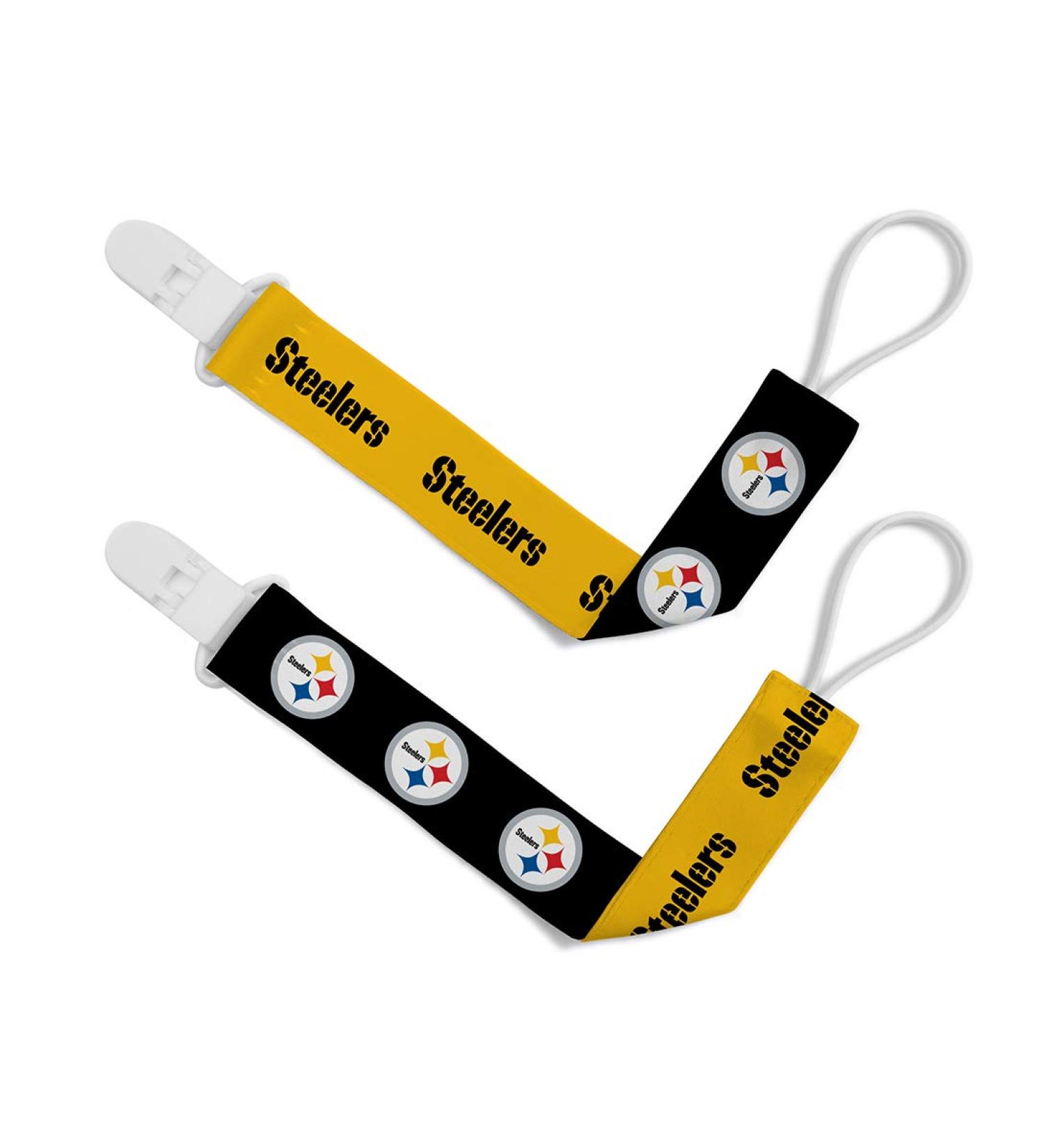 NFL Pittsburgh Steelers BabyFanatic Pacifier Clip 2-Pack | Officially Licensed Baby Apparel - Buy Online on SooperMarket.com