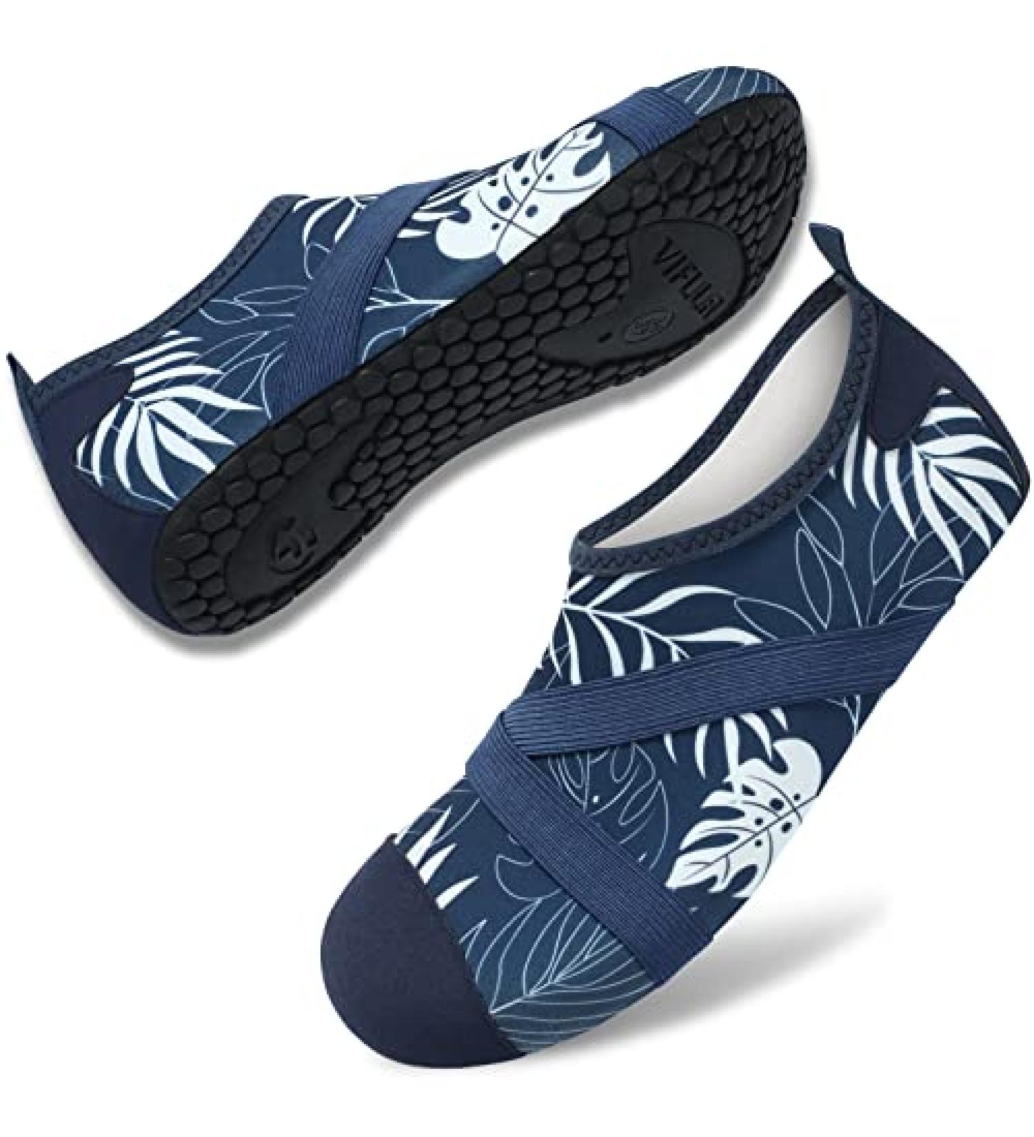 VIFUUR Water Shoes for Women and Men - Blue Leaf | Quick Dry Aqua Socks for Beach, Swim, Yoga, Outdoor Sports - Buy Online on SooperMarket.com