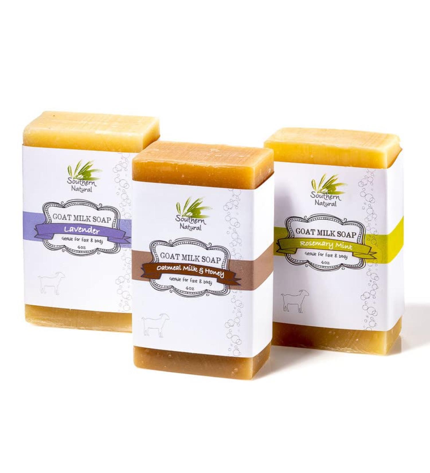 Southern Natural Goat Milk Soap Bar Variety 3 Pack for Eczema & Sensitive Skin - Lavender, Oatmeal Milk & Honey, Rosemary Mint 4-4.5 oz Bars - Buy Online on SooperMarket.com