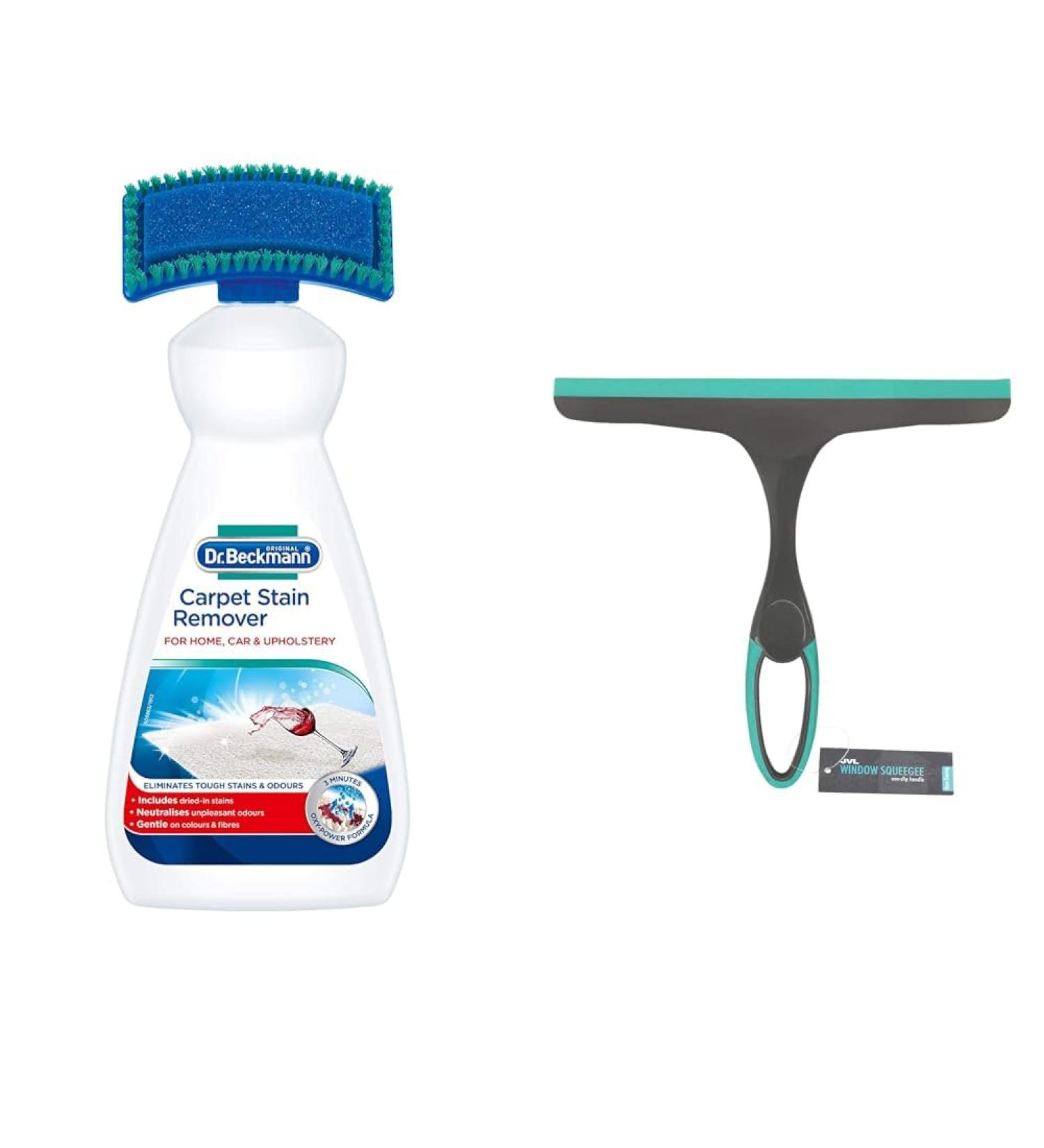Dr. Beckmann Carpet Stain Remover | Removes New and Dried-in Stains | Includes Applicator Brush & JVL 20-043GY Hand Held Wiper Blade Window Squeegee Grey/Turquoise - Buy Online on SooperMarket.com