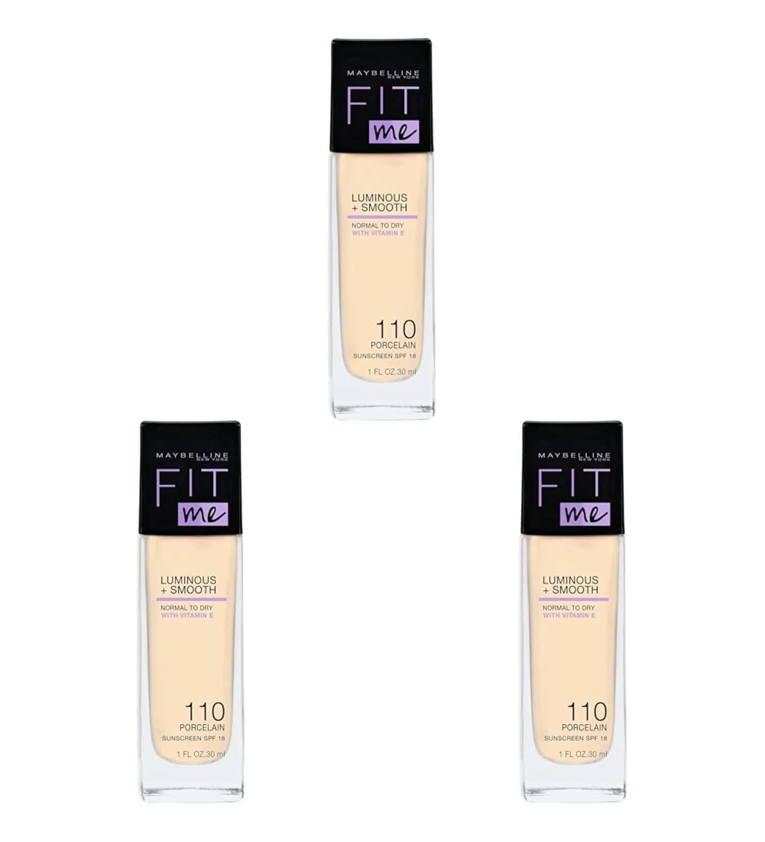 Maybelline Fit Me Foundation No. 110 Porcelain (30 ml Pack of 3) - Flawless Skin for All Skin Types | Buy Internationally - Buy Online on SooperMarket.com