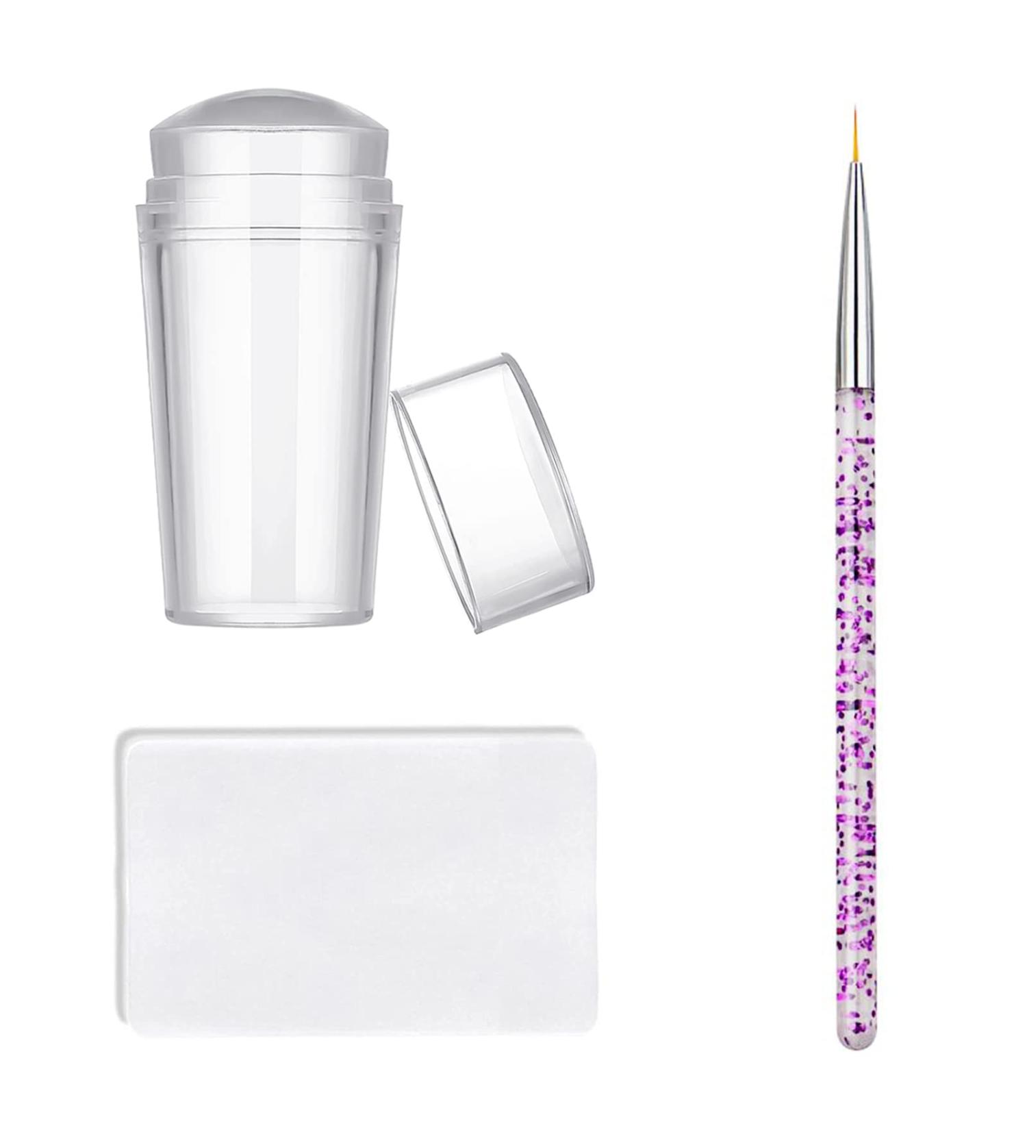 Famidiqgo Nail Stamper & Art Brush Set - French Tip Clear Silicone Nail Stamp with Scraper & Pen for DIY Nail Art - Buy Online on SooperMarket.com