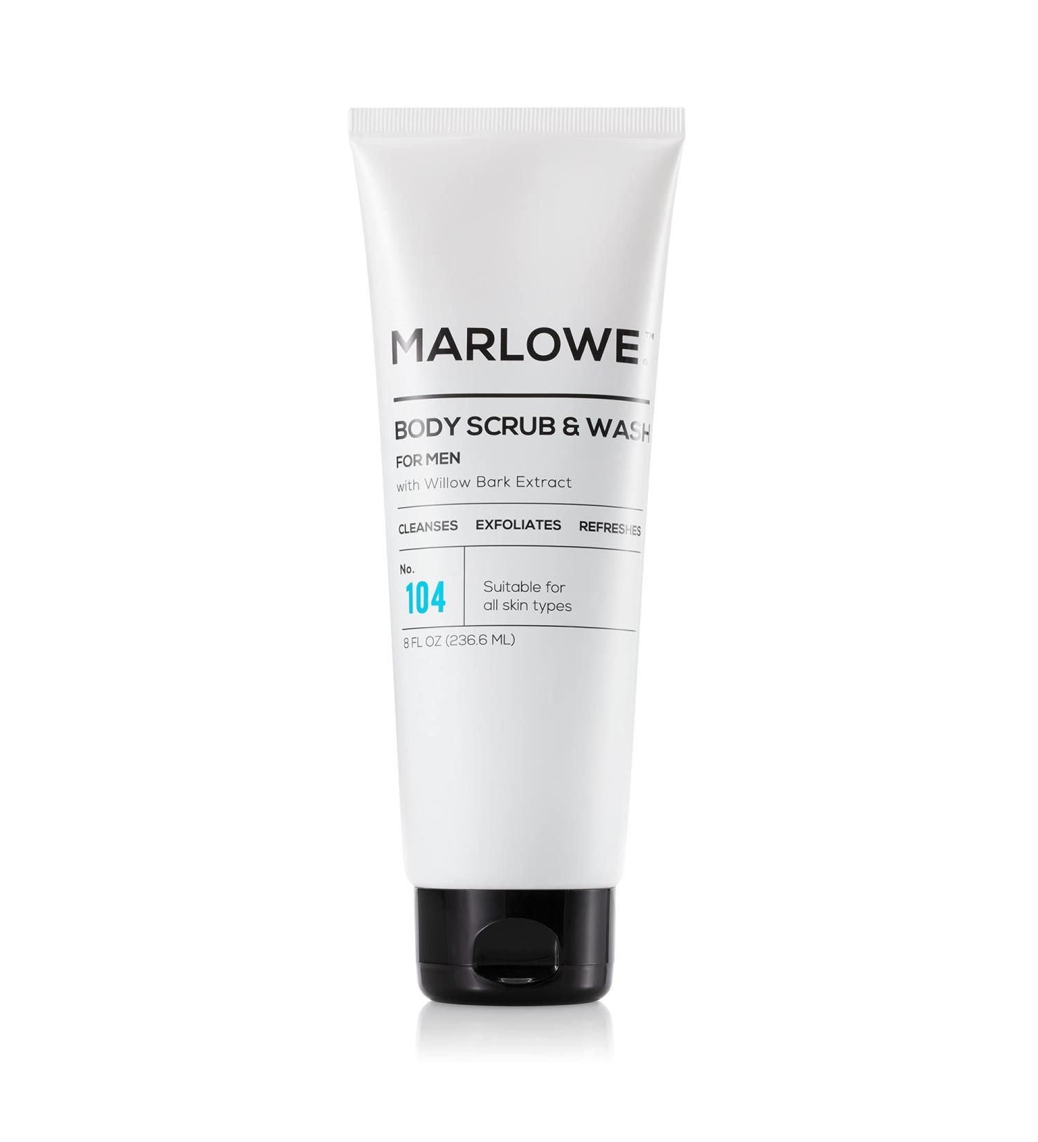 MARLOWE No. 104 Men's 2-in-1 Body Wash & Scrub 8 Oz | Exfoliating Cleanser for Dryness | Natural Ingredients with Willow Bark Extract - Buy Online on SooperMarket.com