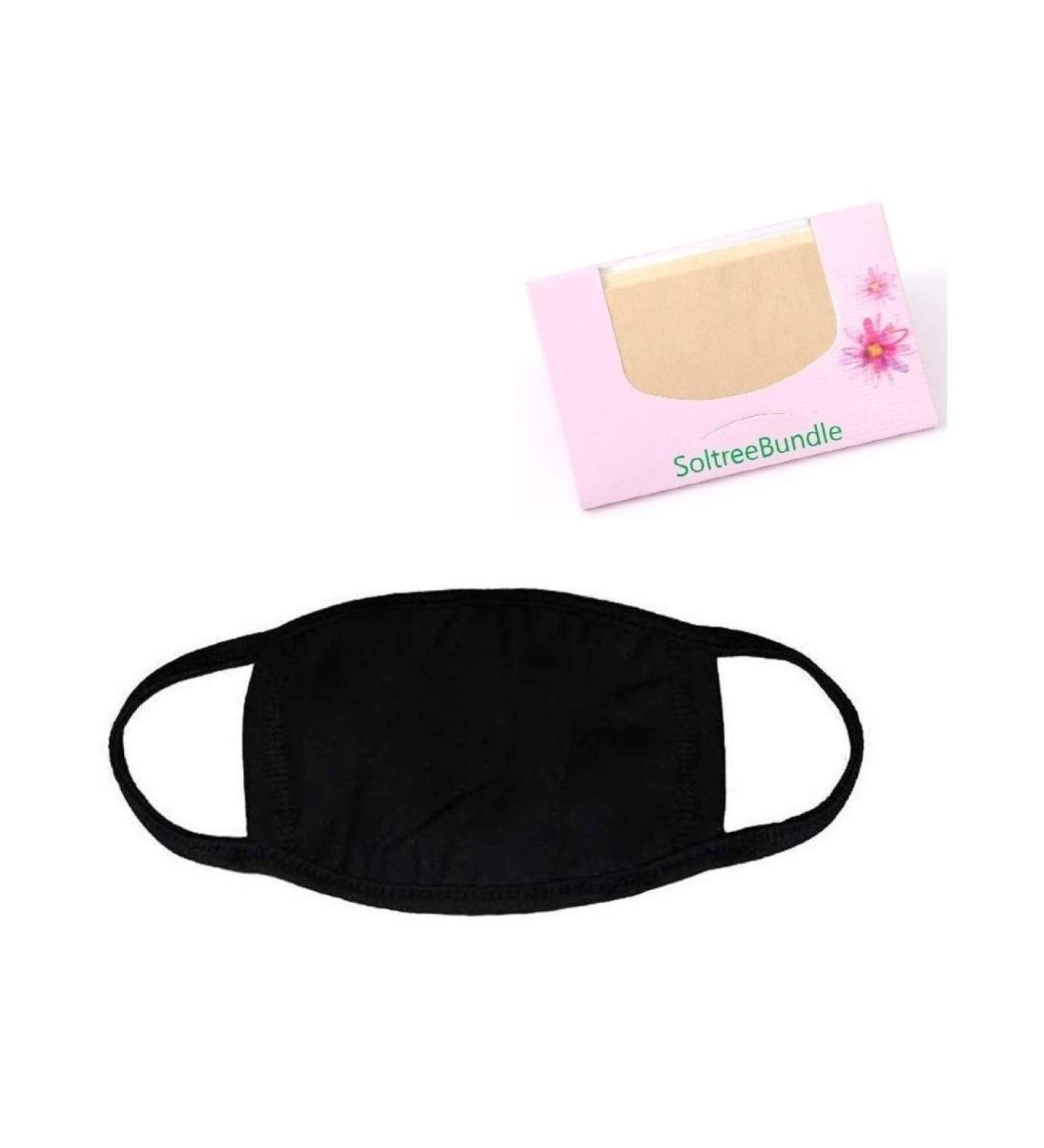 Korean Unisex Kpop Basic Black Cotton Face Mask + Oil Blotting Paper Bundle - Buy Online on SooperMarket.com