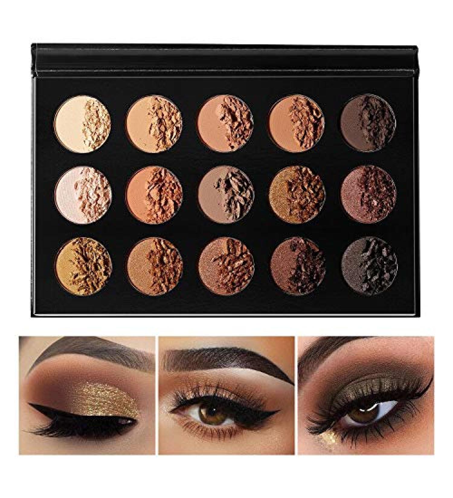 eco favor Nude Gold Eyeshadow Palette - 15 Shades Matte Shimmer Metallic | Long Lasting Waterproof Eye Shadow Pallet - Travel Size Makeup - Buy Online on SooperMarket.com