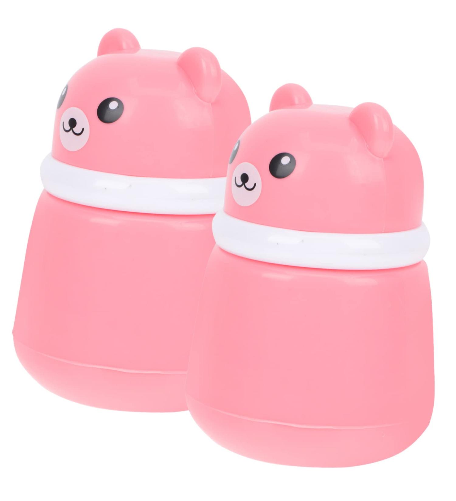 PLAFOPE 2pcs Bear Powder Puff Box | Travel Baby Powder Container Set - Pink | Food Grade PP | Baby Powder Lotion, After-Bath Powder, Sponges | 10X7CM - Buy Online on SooperMarket.com