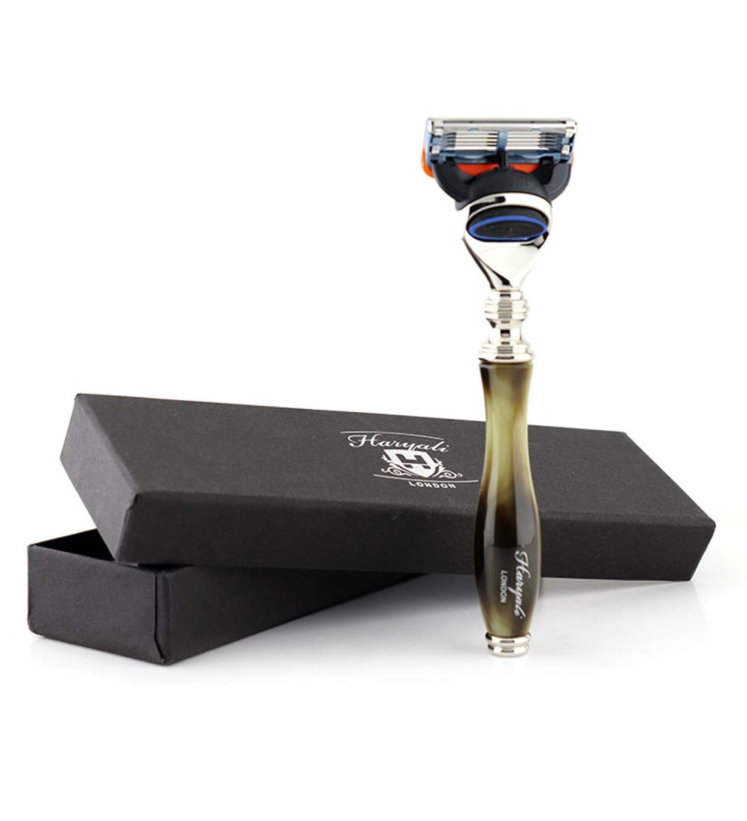Haryali London 5 Edge Shaver | Synthetic Horn Handle | Men's Beard & Mustache Safety Razor - Buy Internationally - Buy Online on SooperMarket.com