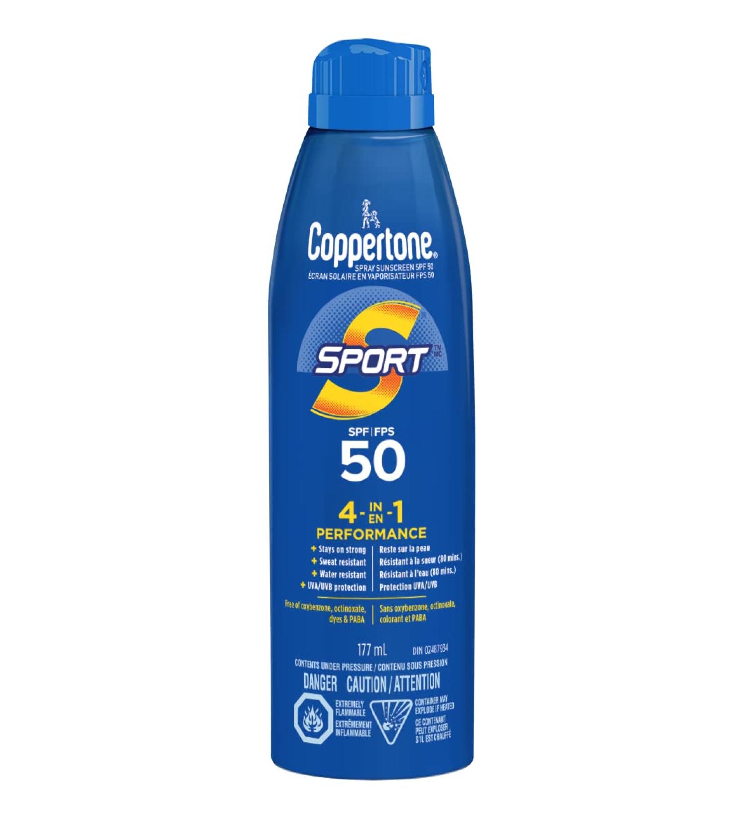 Coppertone Sport Sunscreen Spray SPF 50 (177 mL) Lightweight Body and Face Sunscreen Water Resistant Sun Protection - Buy Online on SooperMarket.com
