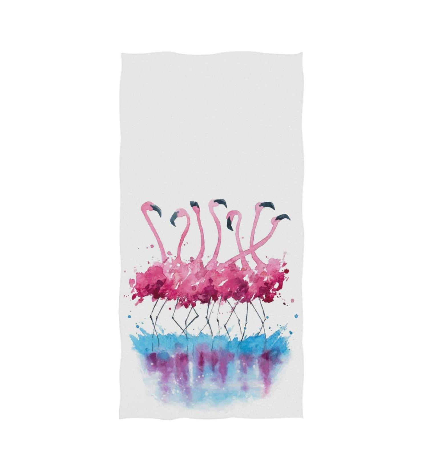 Naanle Flamingo Print Guest Hand Towel - Soft & Stylish 16x30 White Towel for Bathroom, Hotel, Gym & Spa - Buy Online on SooperMarket.com