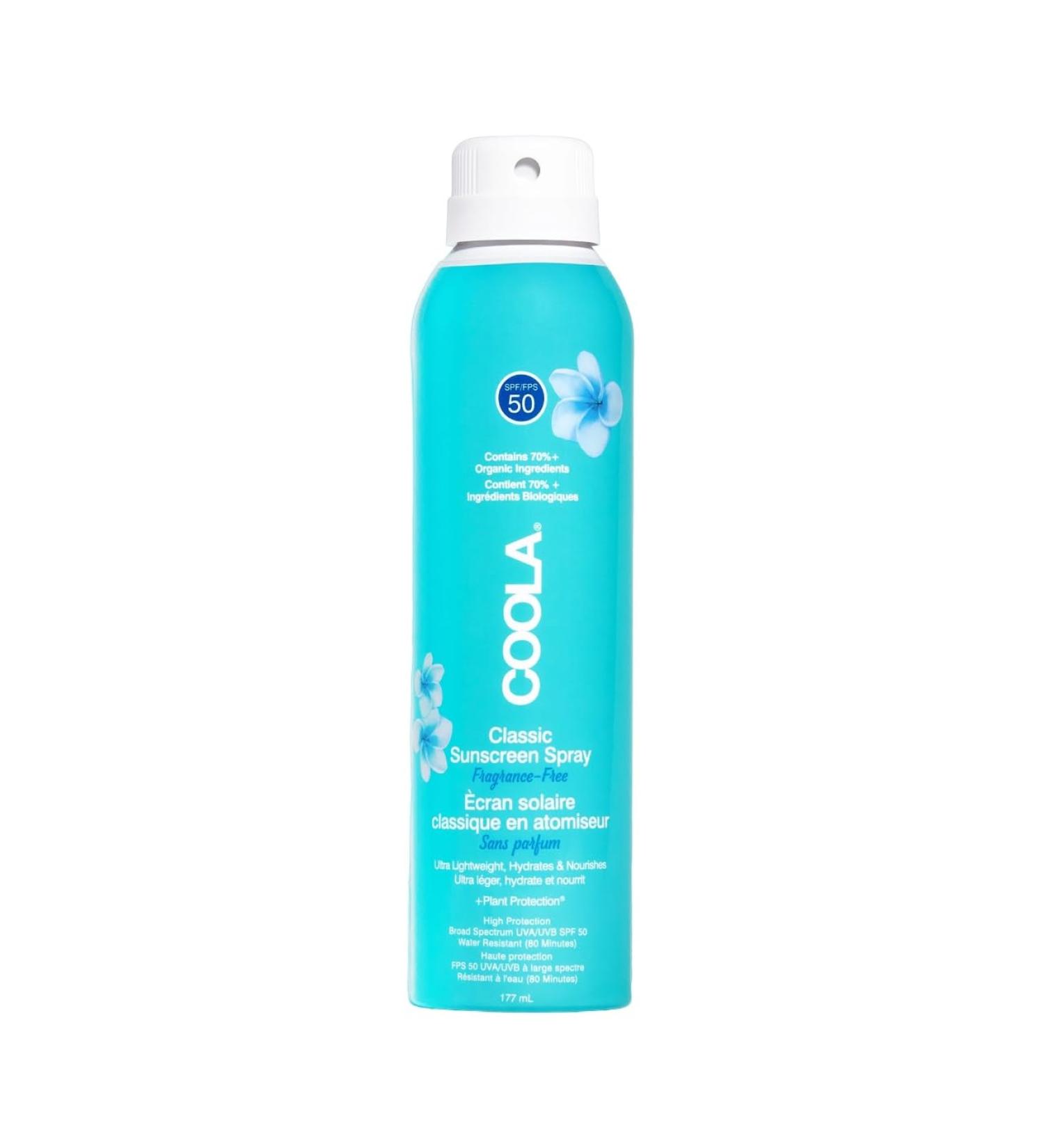 Coola Classic SPF 50 Body Sun Cream Spray 70 Percent + Organic Sunscreen with Broad Spectrum UVA/UVB Protection Reef Friendly and Vegan 177 ml Unscented - Buy Online on SooperMarket.com