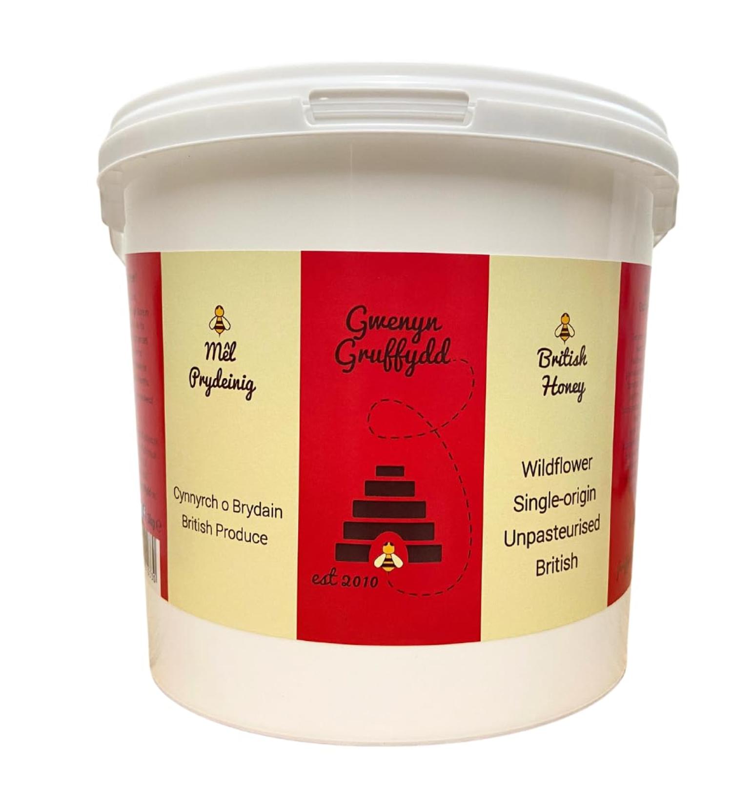 Gwenyn Gruffydd - British Blossom Honey 3kg Bulk Catering Tub - 100% Pure Natural Unpasteurized Raw Honey - Bulk Honey 3kg - Unheated - Gluten Free - Premium Honey from Non-Sugar Fed Bees UK - Buy Online on SooperMarket.com