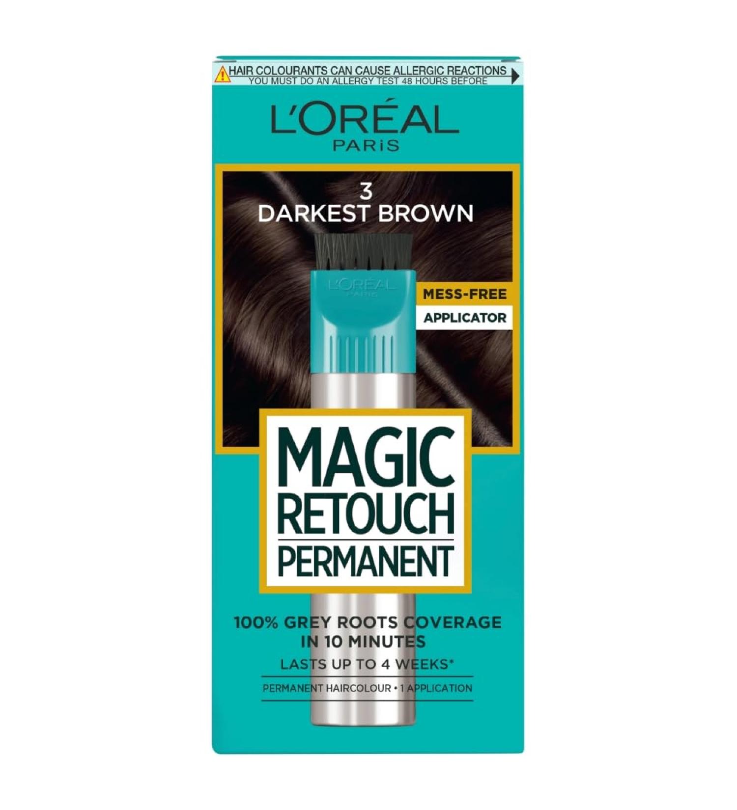 L'Or al Paris Magic Retouch Permanent Root Concealer Touching Up Grey Hair Dye Darket Brown 3 MAGIC RETOUCH PERMANENT 3 DARKEST BROWN 95 g (Pack of 1) - Buy Online on SooperMarket.com
