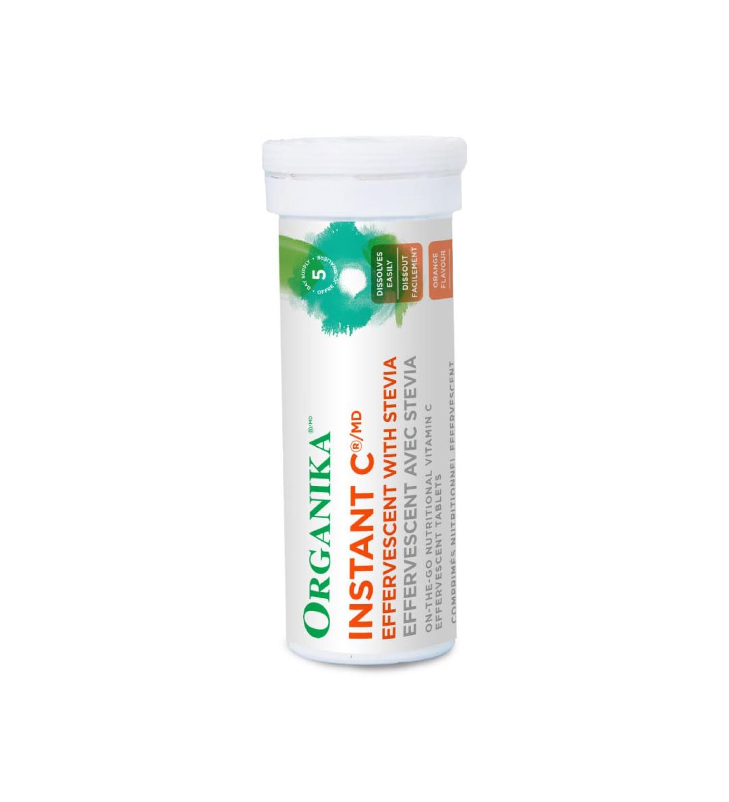 Organika Instant-C Effervescent- Orange- 1000mg Vitamin C Immune Support Tablets 1 Tube x 10 Tablets Orange 1 count (Pack of 1)