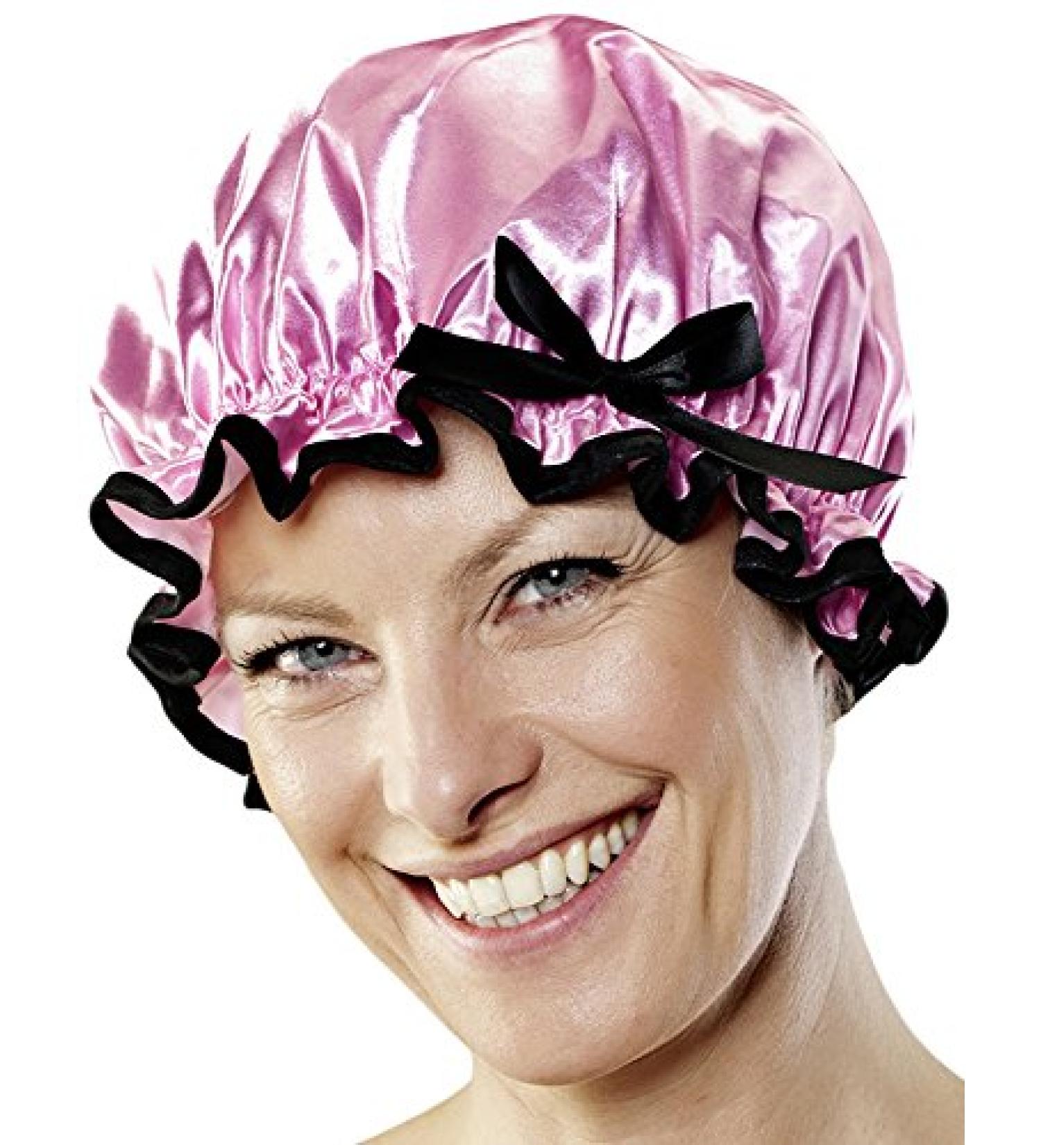 Wenko 75670900 shower cap - with elastic waistband plastic - polyester pink 1 pack (1 x 1 piece)