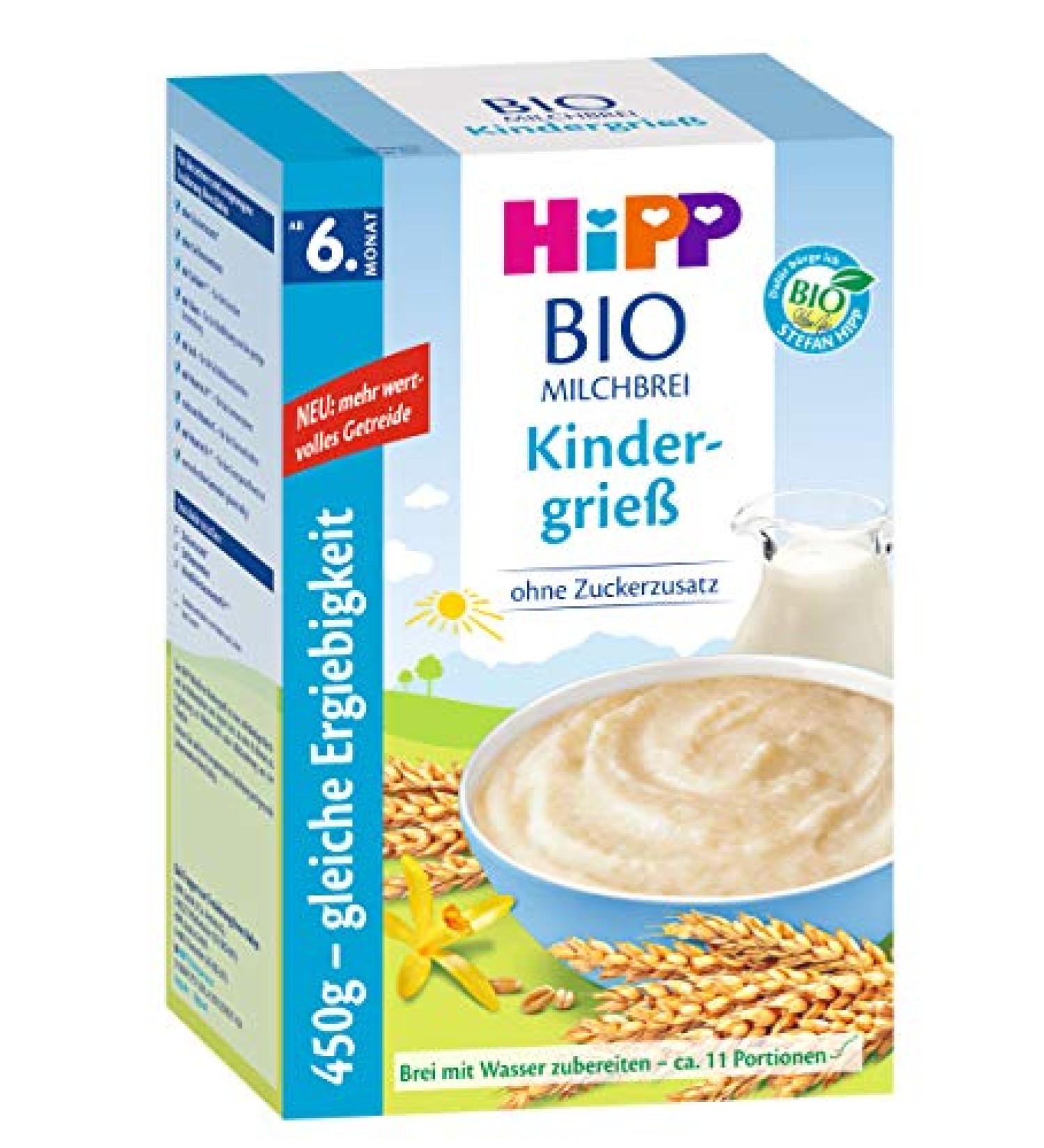 Hipp Organic Milk Porridge Semolina for Children - 6 Pack (6 x 450g) | Healthy Baby Breakfast International Shipping Available - Buy Online on SooperMarket.com