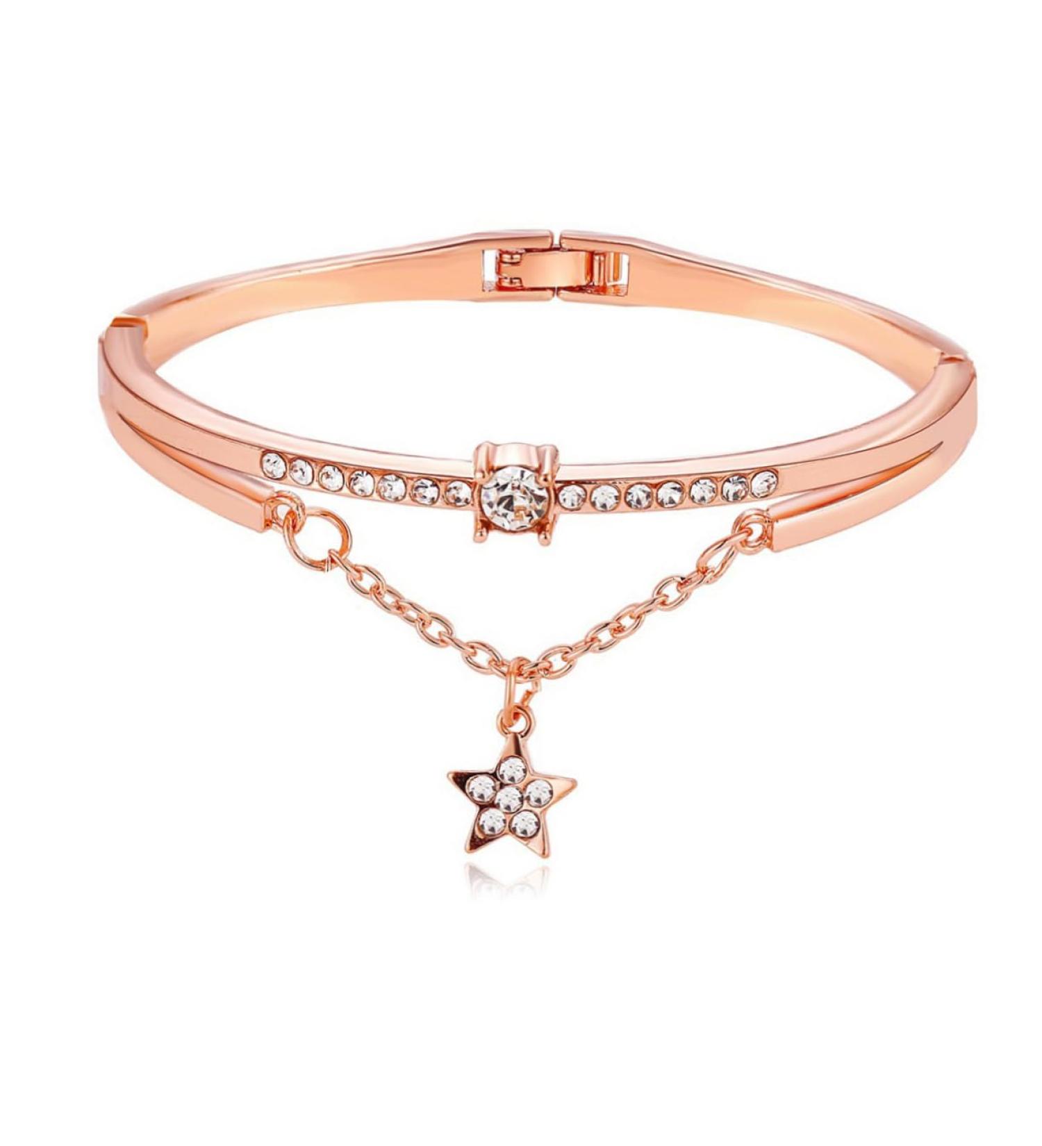 Magiclulu Rose Gold Cuff Bracelet for Women - Star & Pentagram Design Strass Jewelry Elegant Arm Loop - Perfect for Any Occasion 19.5*1.2cm - Buy Online on SooperMarket.com