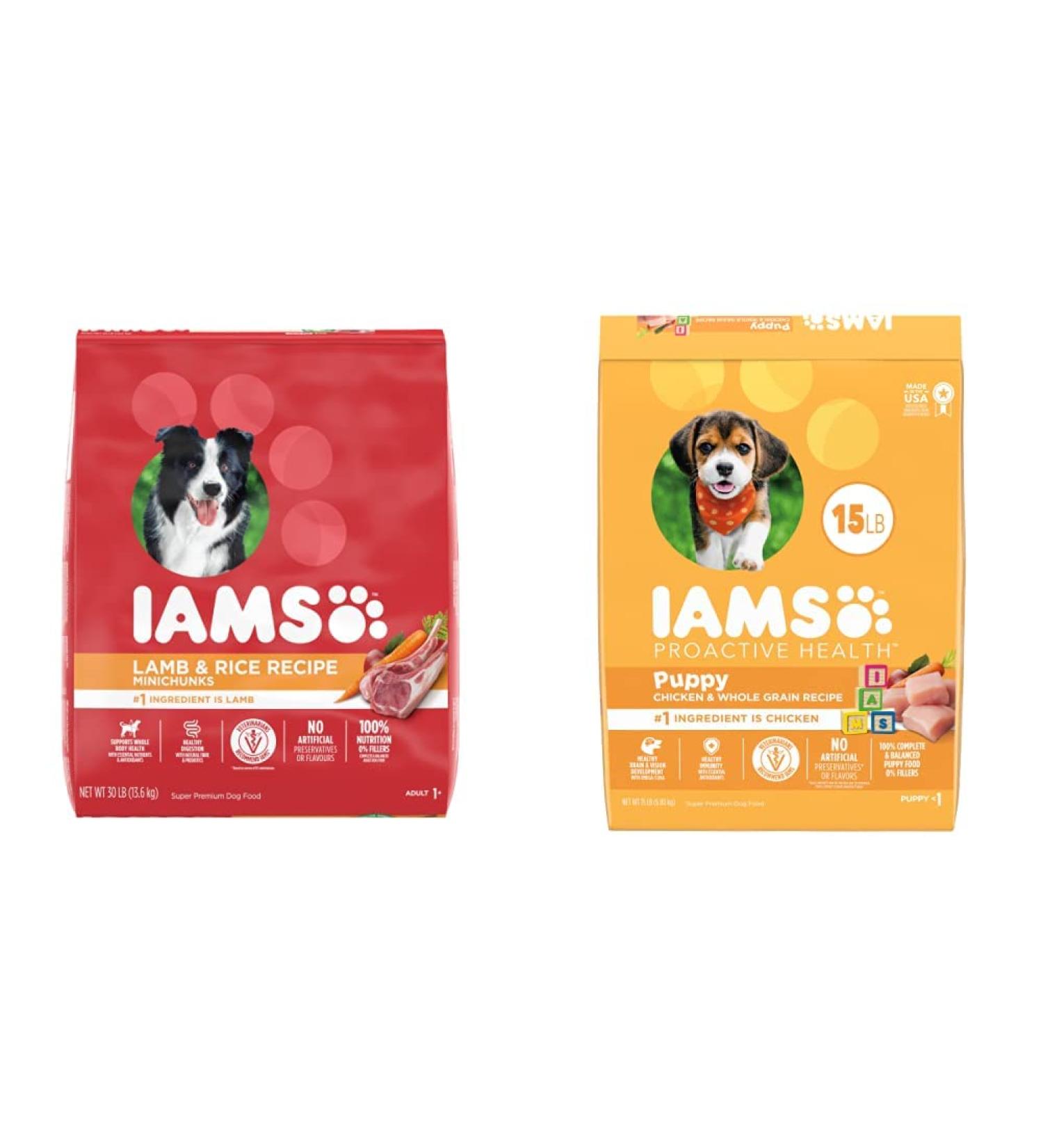 IAMS Proactive Health Adult Dry Dog Food + IAMS Puppy Dry Dog Food Chicken and Whole Grains Bundle 13.6 kg Dog Food + Dog Food 6.80kg - Buy Online on SooperMarket.com