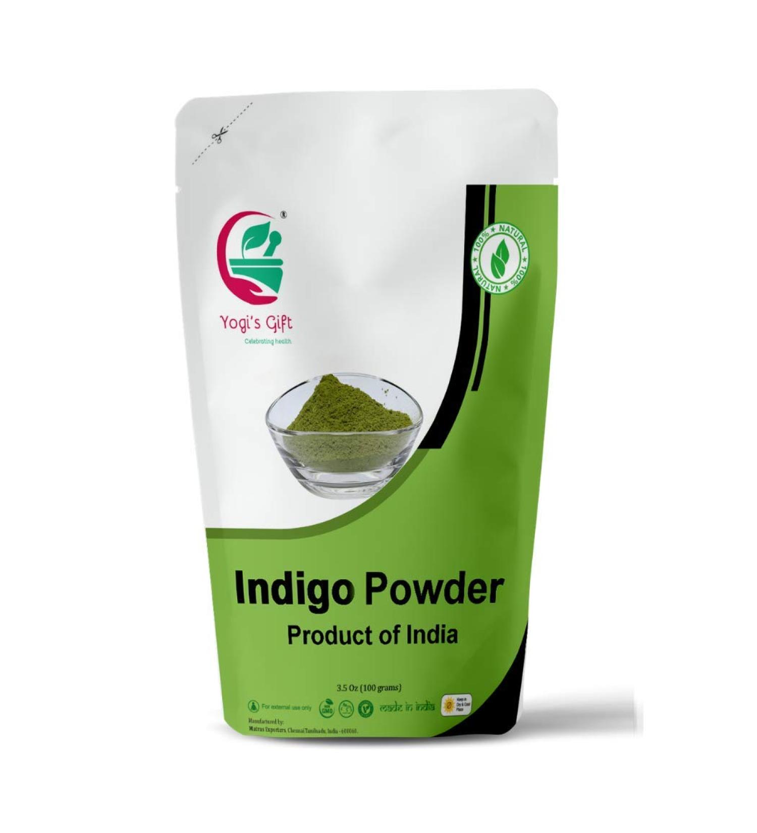 Yogi's Gift Organic Indigo Powder for Hair dye | Ideal for Black and Dark Hair | Indigofera Tinctoria | Black Henna | 100 g (3.5 Oz) | Organic Natural Hair color Indigo 100g - Buy Online on SooperMarket.com