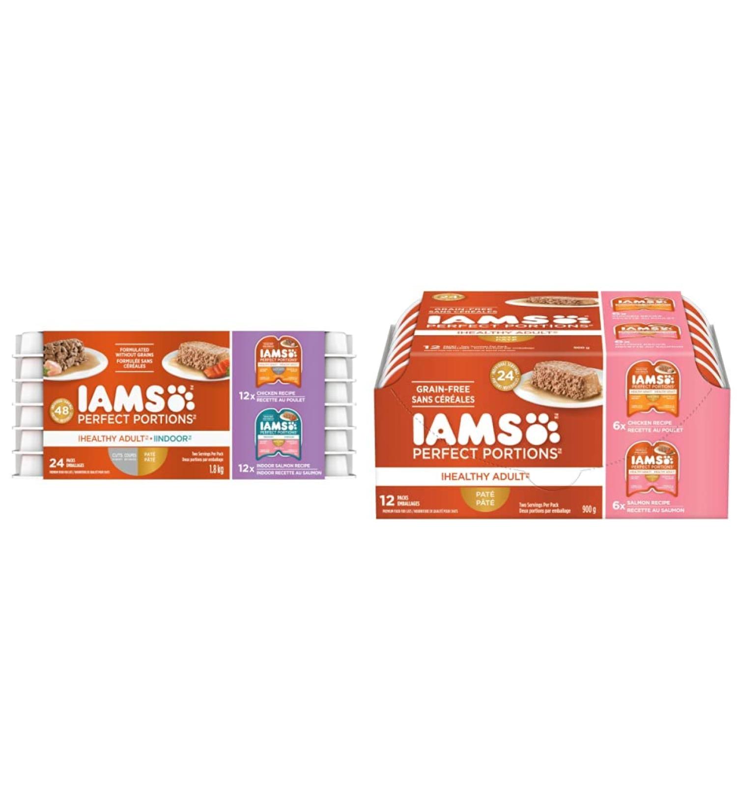 IAMS Perfect PORTIONS Adult Wet Cat Food - Chicken CIG and Indoor Salmon Pat Variety Pack 75g & Perfect PORTIONS Healthy Adult Wet Cat Food Pat - Chicken and Salmon 12CT Multipack 75g Tray Chicken & Salmon Wet Cat Food + Cat Food 75 g (Pack of 12) - Buy Online on SooperMarket.com