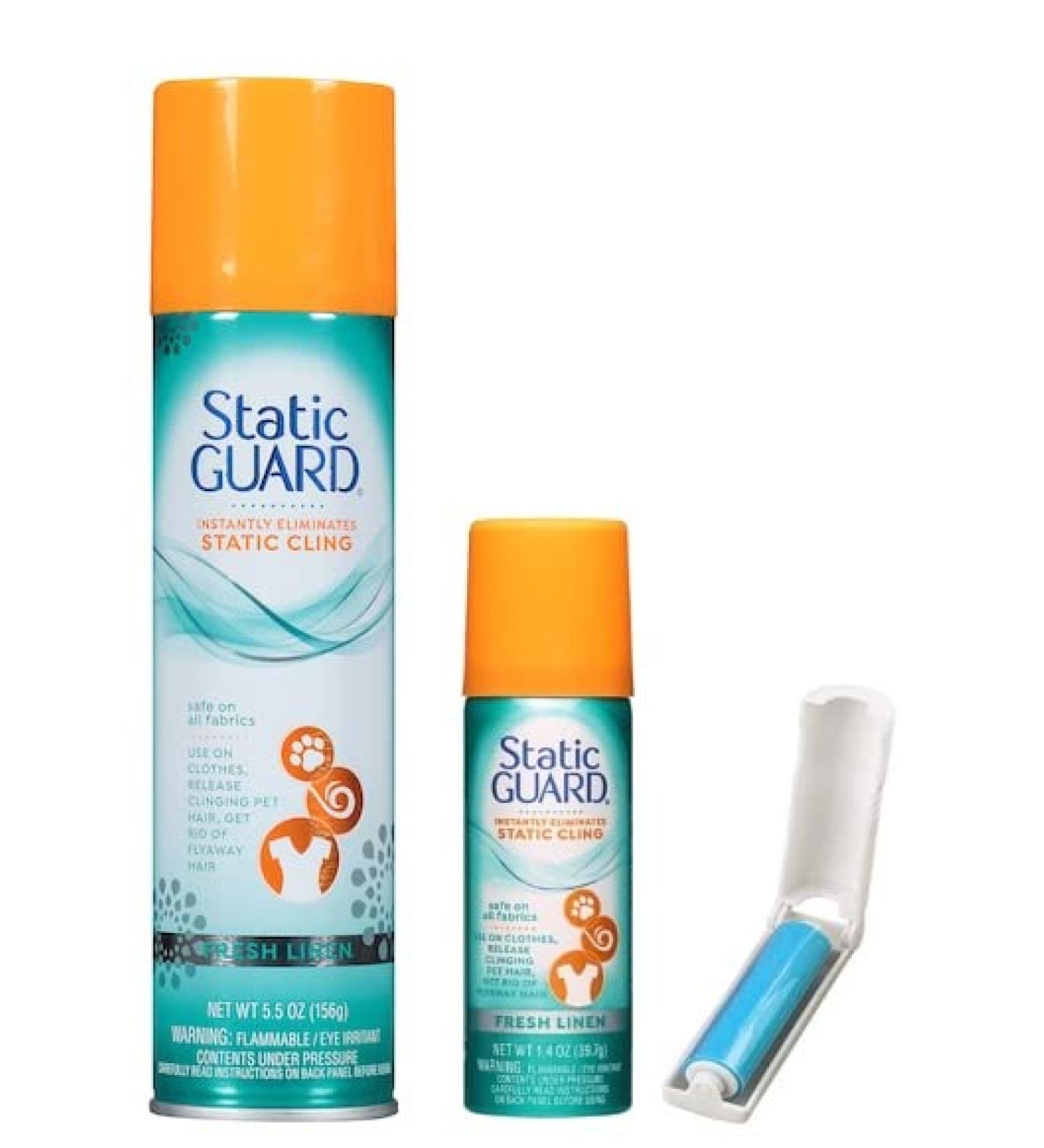 Static Guard Bundle - Fresh Linen Anti-Static Spray & Travel Lint Roller | Perfect for Clothes & Fabrics - Buy Online on SooperMarket.com