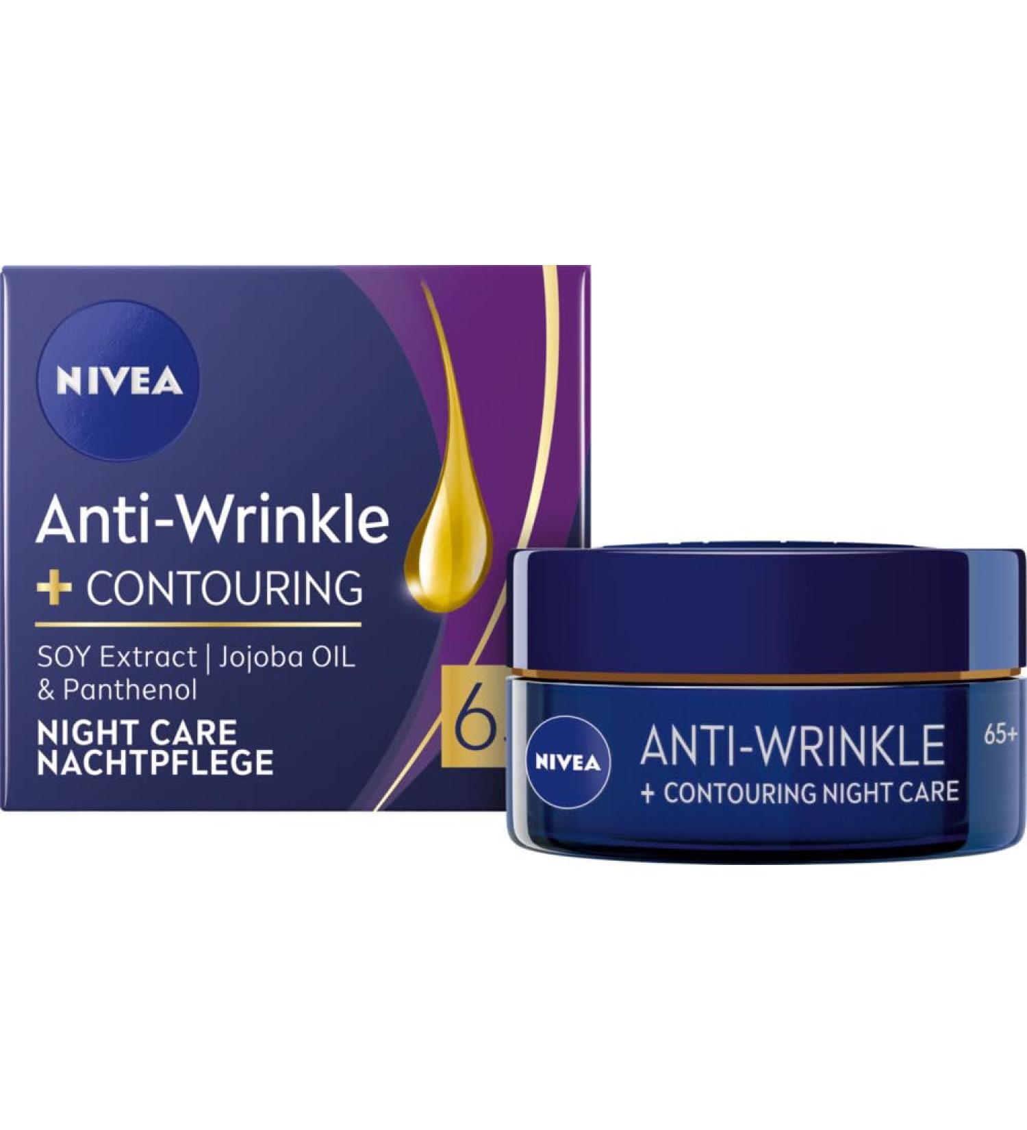 NIVEA Contouring Night Cream AntiWrinkle 65+ 50 ml Visibly Reduces Fine Lines and Deep Wrinkles in Mature Skin Improving Contours and Regeneration of Mature Skin - Buy Online on SooperMarket.com