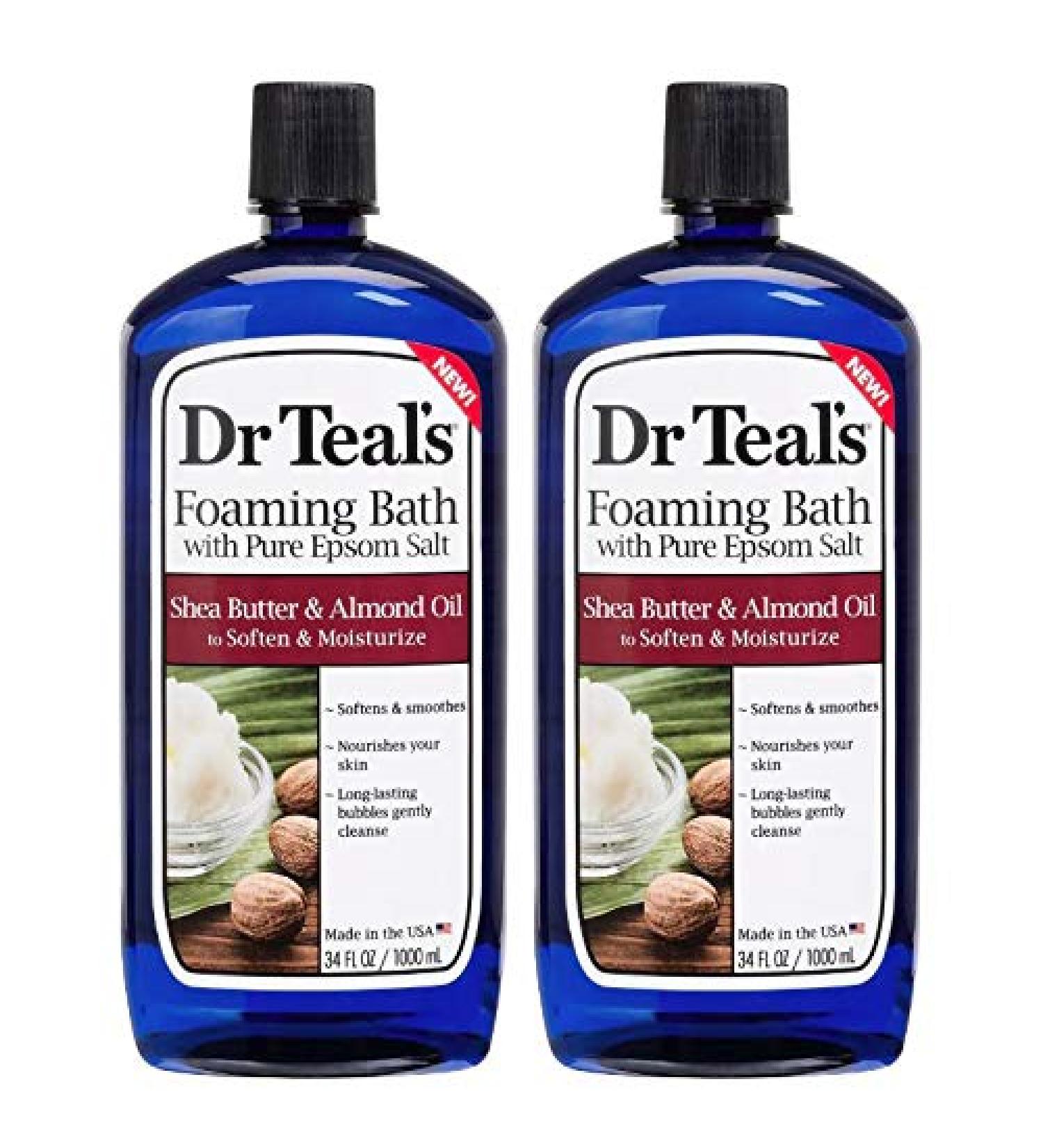 Dr Teal's Shea Butter & Almond Oil Foaming Bath - 2 Pack 34 Oz ea - Nourish Skin, Relieve Stress & Sore Muscles with Long Lasting Bubbles - Buy Online on SooperMarket.com