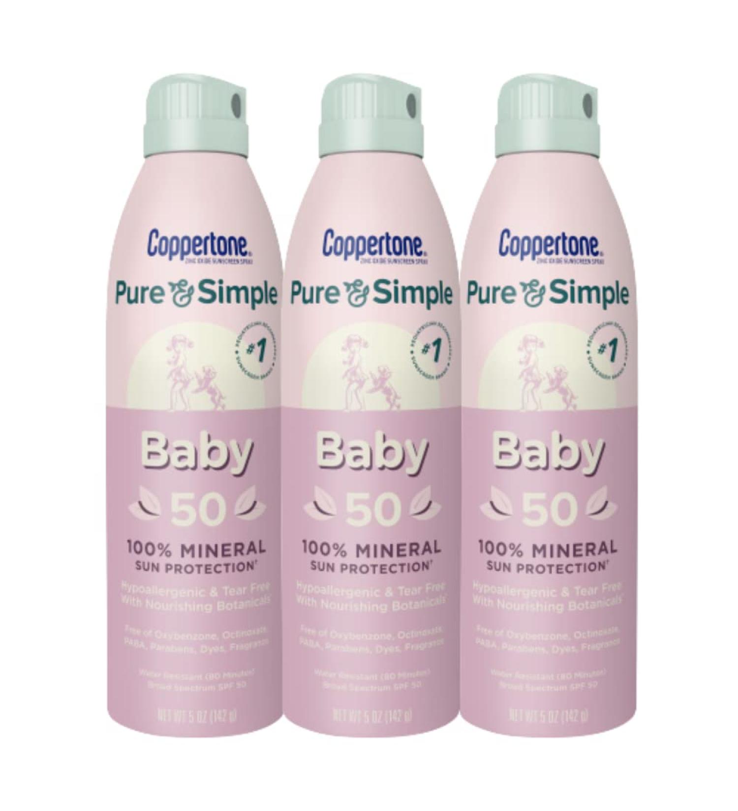 Coppertone Pure & Simple Baby Spray Sunscreen SPF 50 - Pack of 3 (5 oz Bottles) - Buy Online on SooperMarket.com