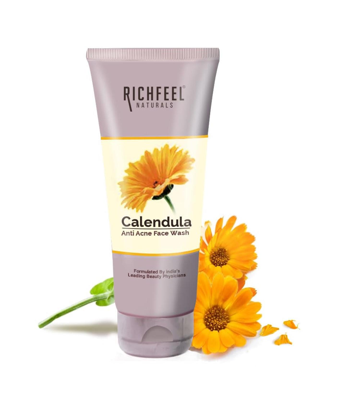 Richfeel Anti Acne Calendula Face Wash | Power of Soothing Calendula Extracts | For Skin prone to Acne & Blemishes | Physician Formulated | Helps Calm & Replenish Skin | 100 Gram - Buy Online on SooperMarket.com