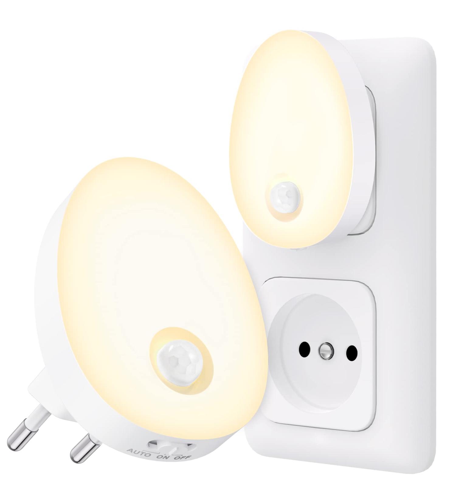 Buy Auvon LED Night Light Socket with Motion Detector - 2 Pack Infinitely Adjustable Brightness for Kids' Rooms Hallways Stairs Kitchen and Bedroom - Warm White - Buy Online on SooperMarket.com