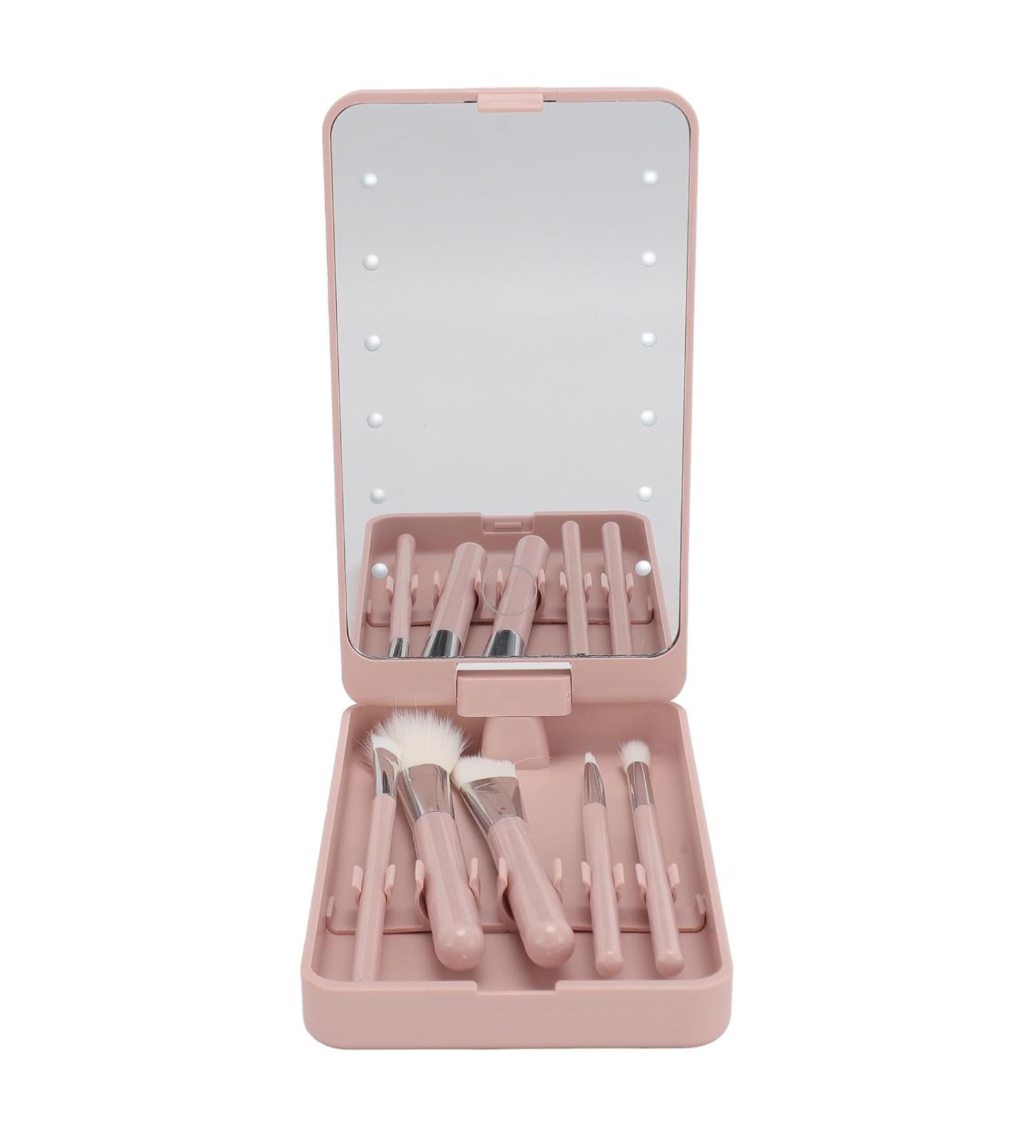 Huairdum Makeup Brush Set with Mirror LED Makeup Brush Box with Mirror for Home for Travel - Buy Online on SooperMarket.com