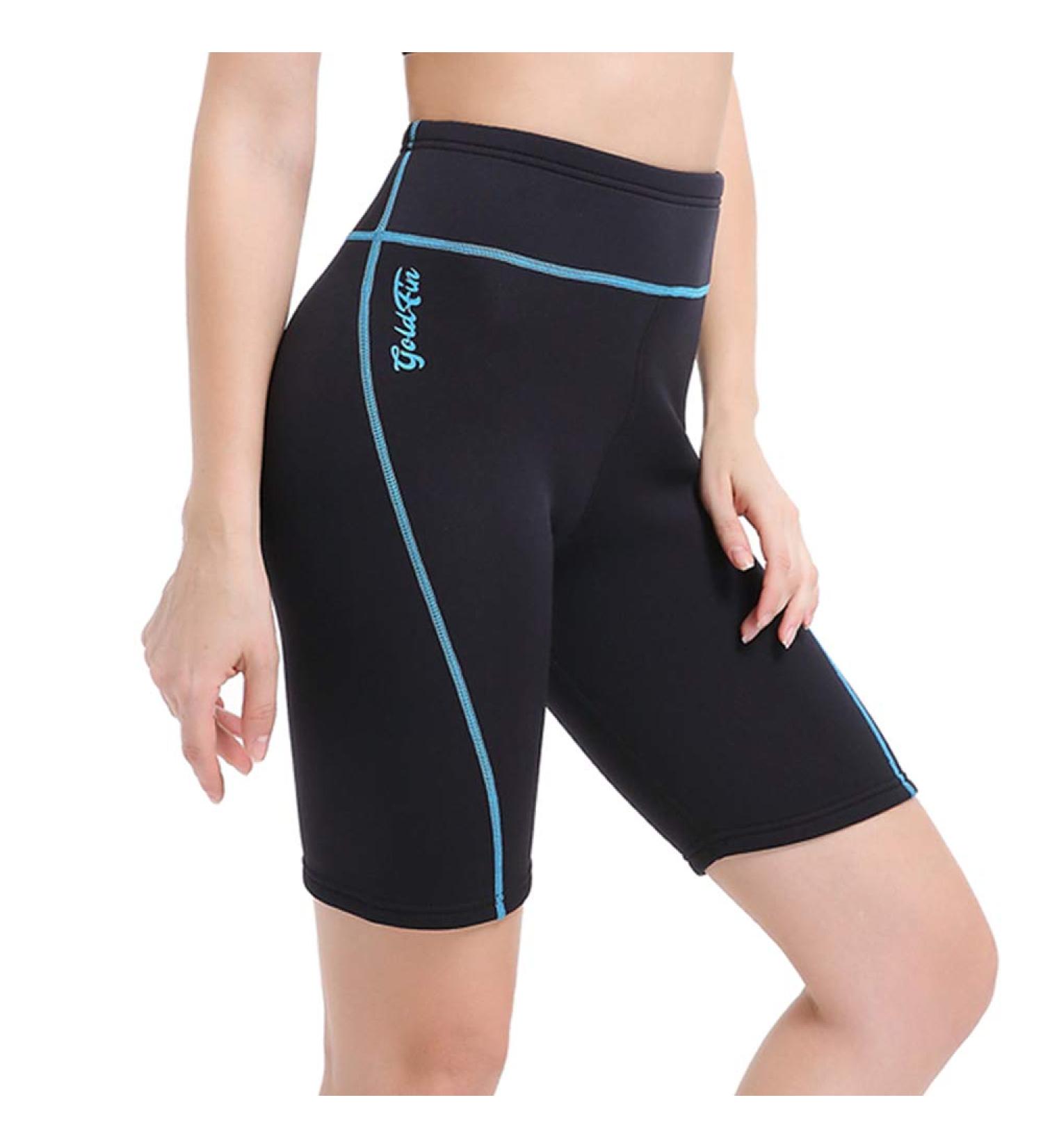 GoldFin Women Neoprene 2mm Wetsuit Shorts - Blue Stripe, 3X-Large | Ideal for Water Aerobics, Surfing, Diving, Swimming, Boating - Buy Online on SooperMarket.com