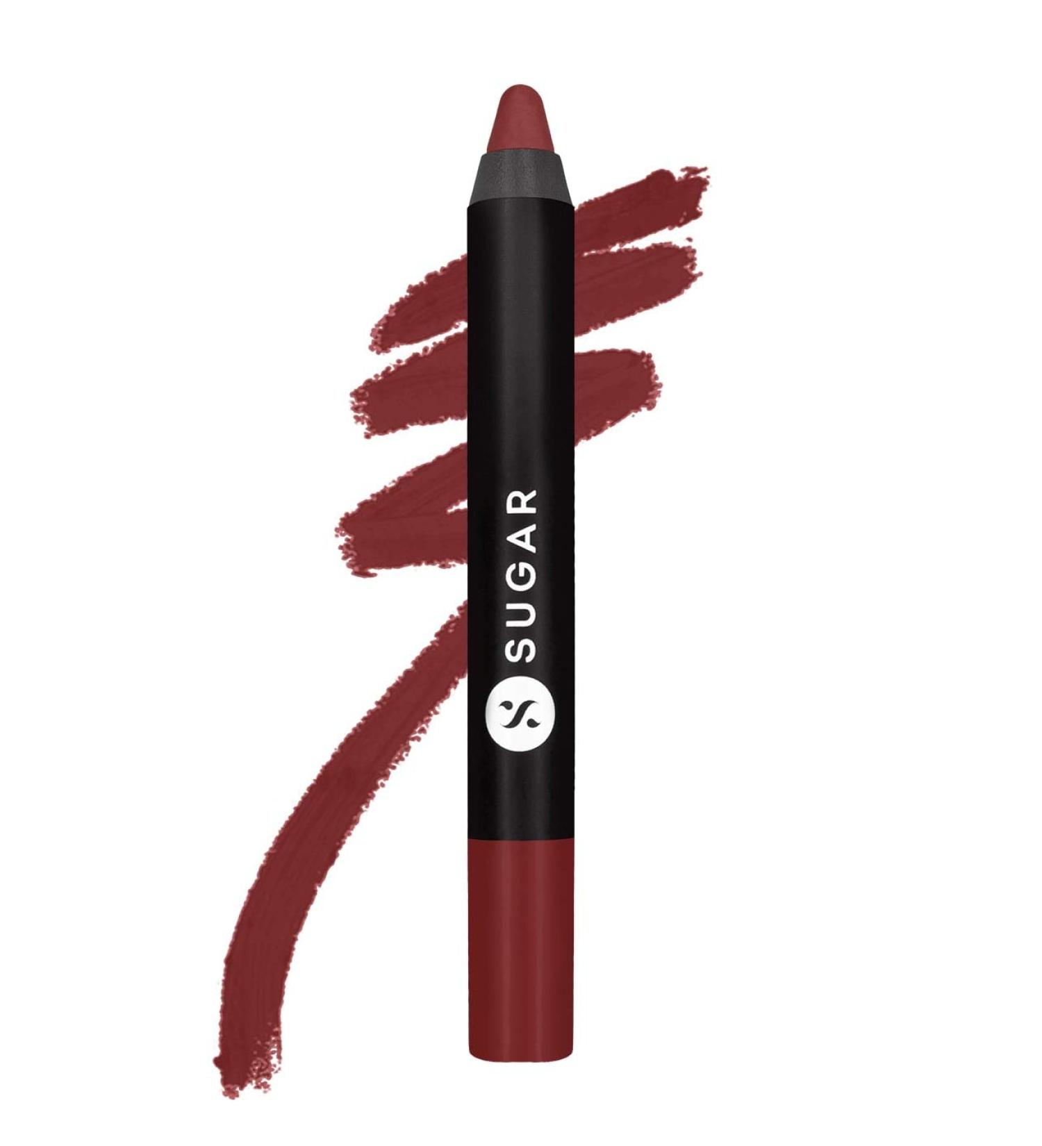 SUGAR Matte As Hell Crayon Lipstick - 15 Stephanie Plum | Plum Mauve Shade with Sharpener | Highly Pigmented, Creamy Texture, Long Lasting - Buy Online on SooperMarket.com