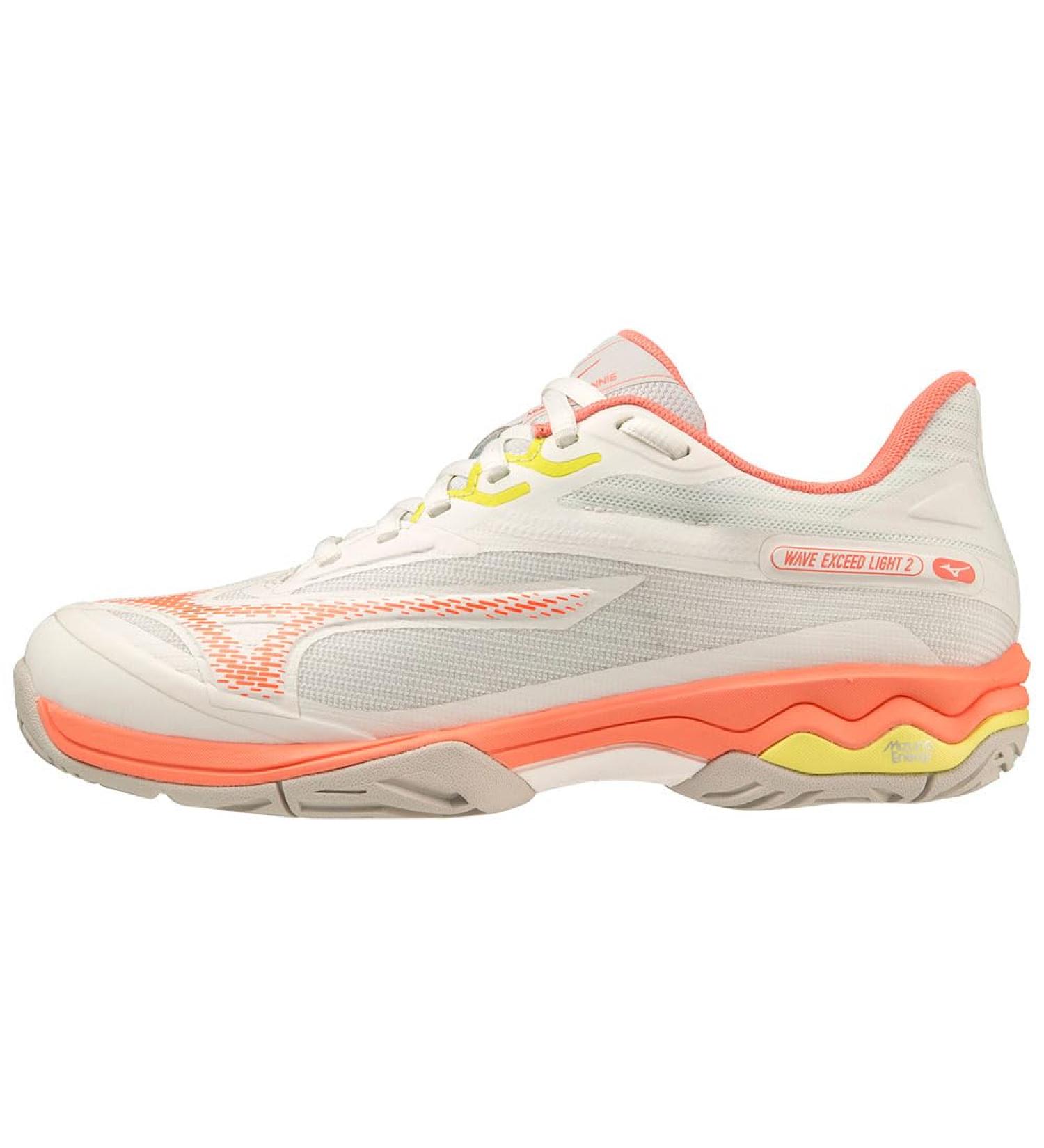 Mizuno Women's Wave Exceed Light 2 Tennis Shoes - 38 EU - White/Coral - Lightweight & Comfortable for Optimal Performance - Buy Online on SooperMarket.com
