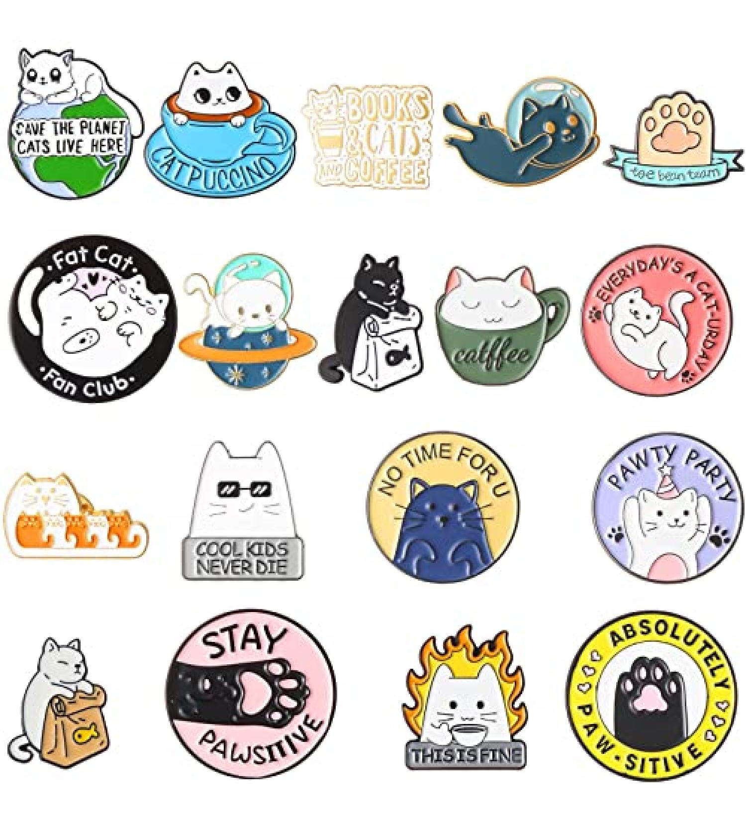 20 Piece Cat Enamel Pins Set - Cute Novelty Cartoon Animal Brooch Pins for Backpacks, Clothing, Bags & Jackets - Buy Online on SooperMarket.com