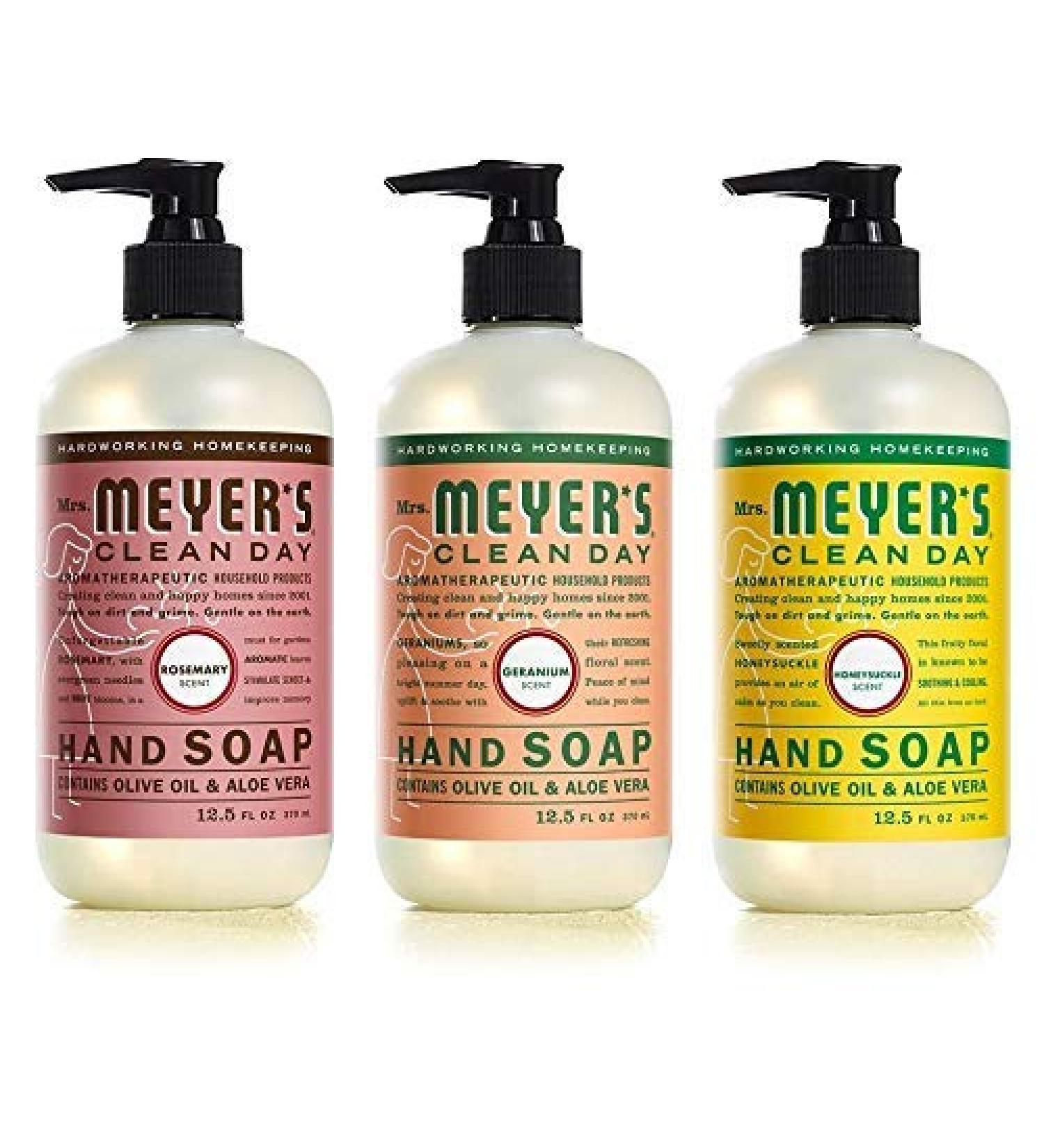 MRS. MEYER'S CLEAN DAY Liquid Hand Soap Variety Pack - Rosemary, Geranium, Honeysuckle - 12.5 OZ - 3 Count - Buy Online on SooperMarket.com