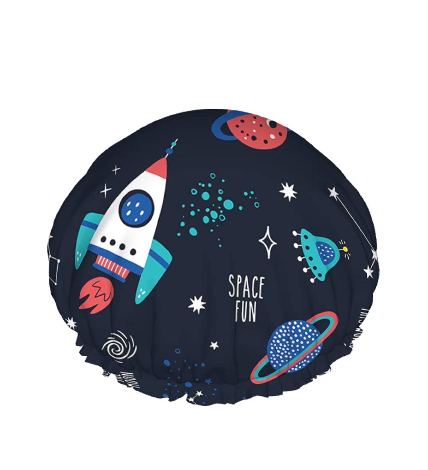Moslion Space Shower Cap - Cute Cartoon Universe Design for Women | Reusable Double Layer Hair Cover for All Hair Lengths - Buy Online on SooperMarket.com