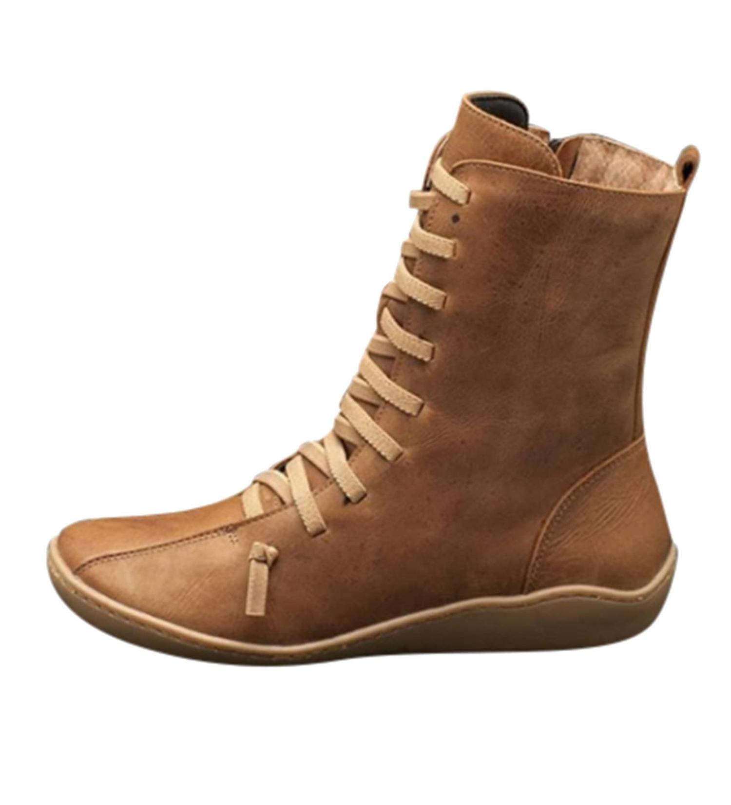 Shop Elegant Brown Medieval Women's Winter Ankle Boots | Flat & Warm Classic Lace Design - Sizes 36-45 - Buy Online on SooperMarket.com
