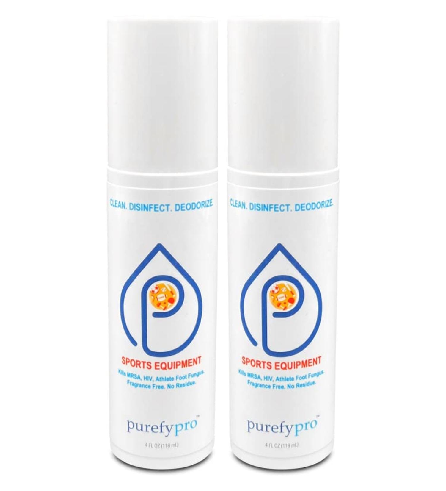 Purefypro Sports Equipment Disinfectant Spray (4oz 2pk) - Kills 99.9999% MRSA, HIV, Fungi & Viruses | No Rinse, No Residue | For Sports Gear, Yoga Mats, Shoes, Gloves & Gym Equipment - Buy Online on SooperMarket.com