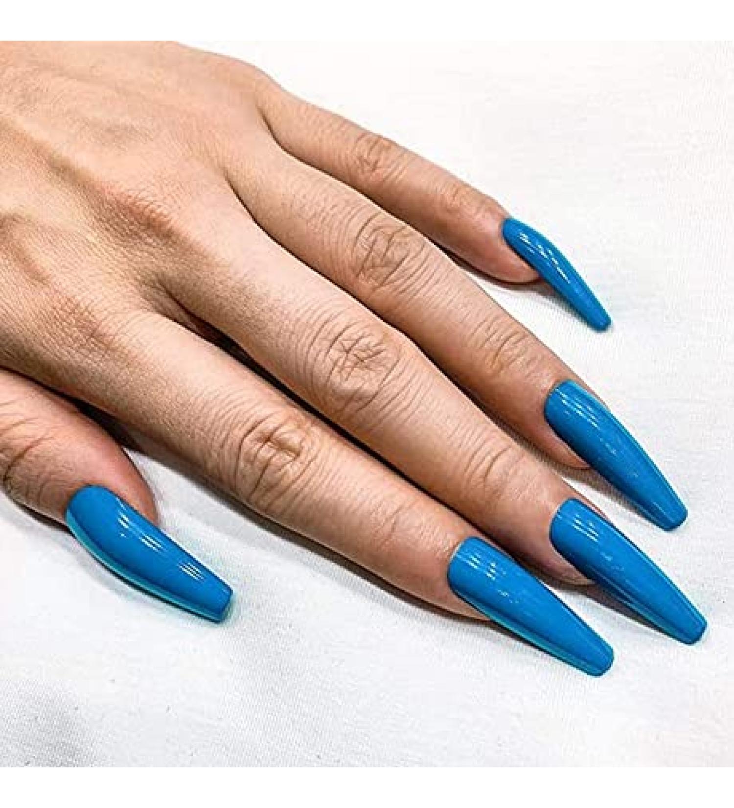 Brishow Long Ballerina Acrylic False Nails - 24pcs Press on Blue Nails for Women & Girls - International Shipping Available - Buy Online on SooperMarket.com